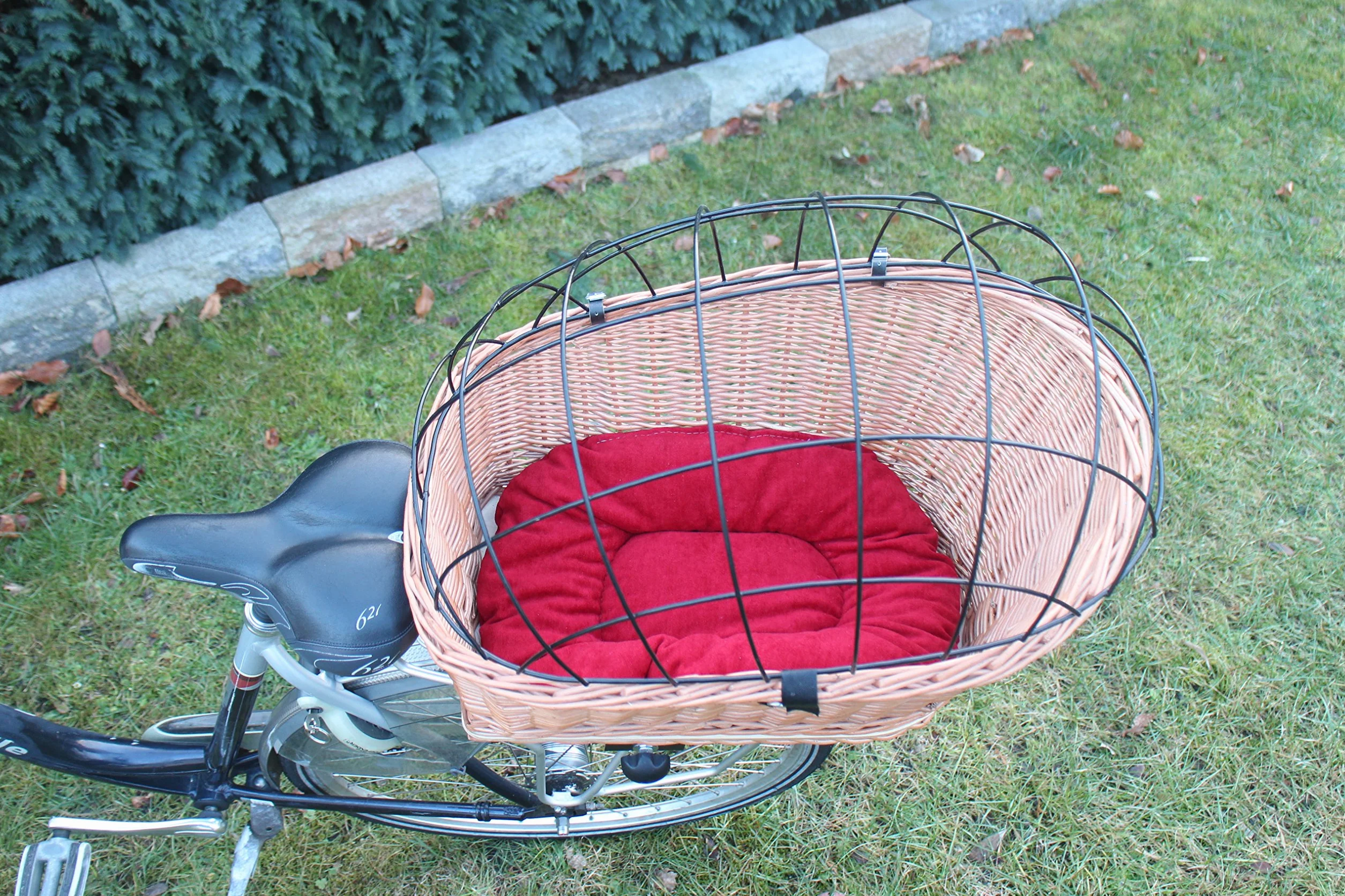 Marcus Panier de vélo pour chien XXL en osier avec grille métal coussin
