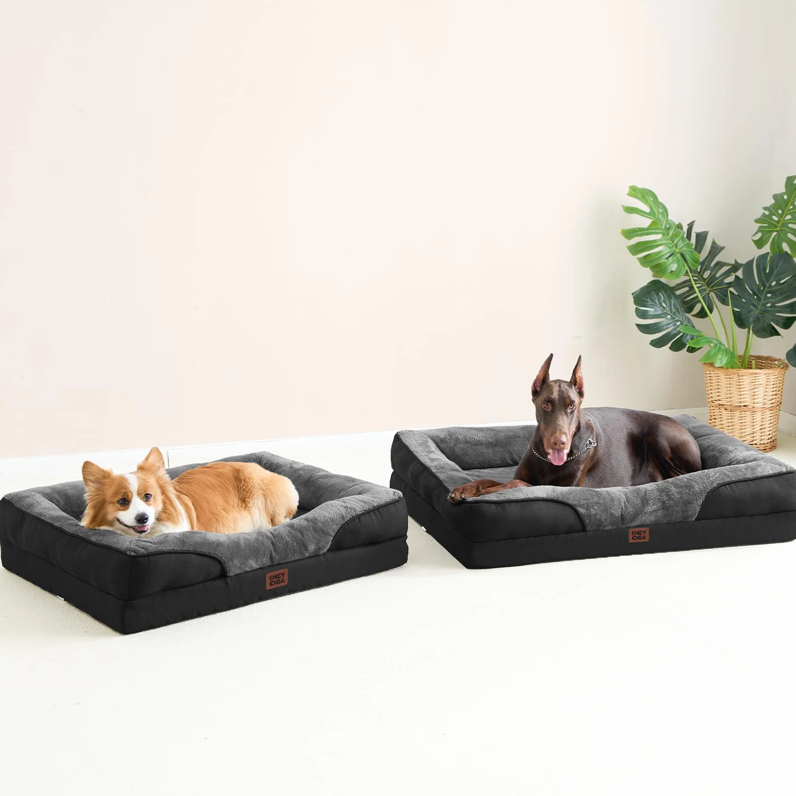 EHEYCIGA Mousse Mémoire Panier Chien XXL Orthopédique Canapé Chien Déhoussable Lavable Antidérapant Imperméable 132x104x20 cm Gris foncé/Noir