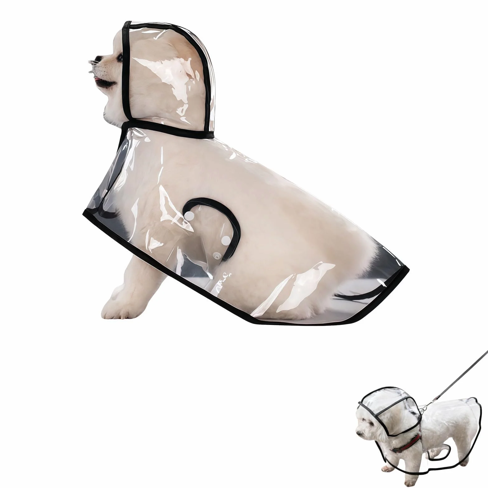 Poncho de Pluie en PVC Transparent Imperméable pour Chien avec Capuche, Taille L
