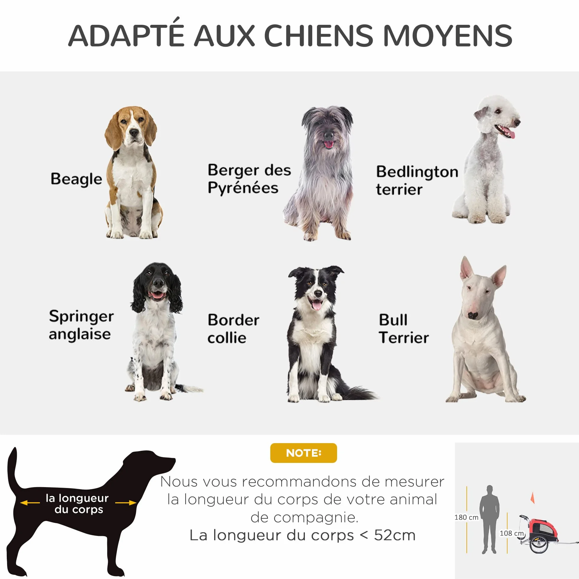 HOMCOM Remorque vélo Jogger 2 en 1 pour Animaux, Roue Avant pivotante, Réflecteurs, Barre d'attelage, Rouge Noir