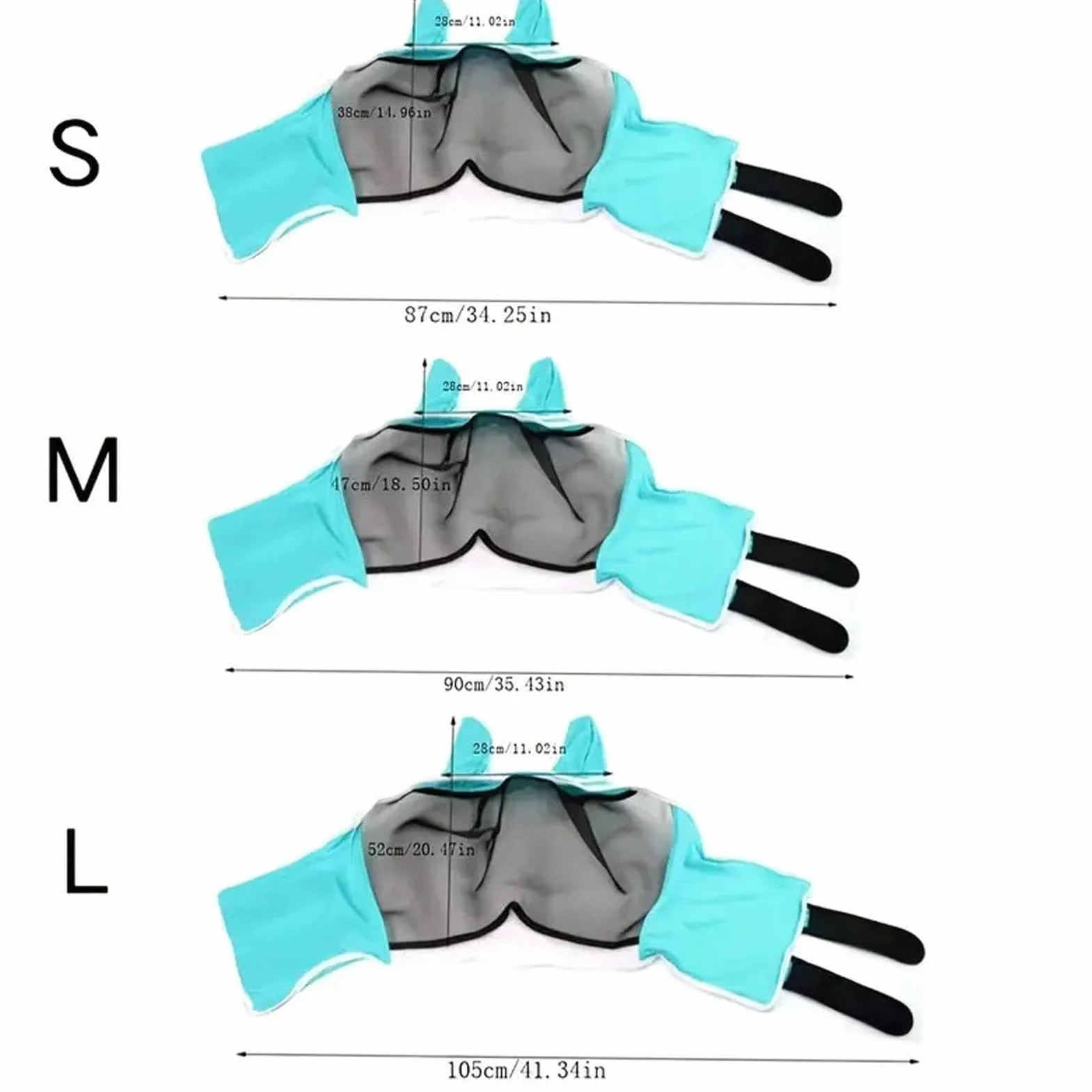 Masque Anti-Mouches pour Cheval, Tissu Respirant Protection UV, Couvre-tête Demi-Visage avec Oreilles et Bandeau élastique