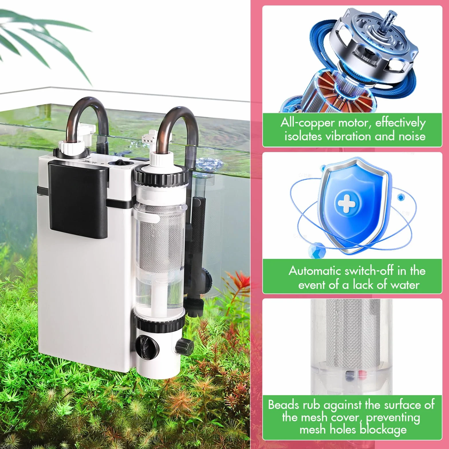 hygger Hang on Back Filtre Silencieux Aquarium 600L/H 8W Débit Eau Réglable 56-113L