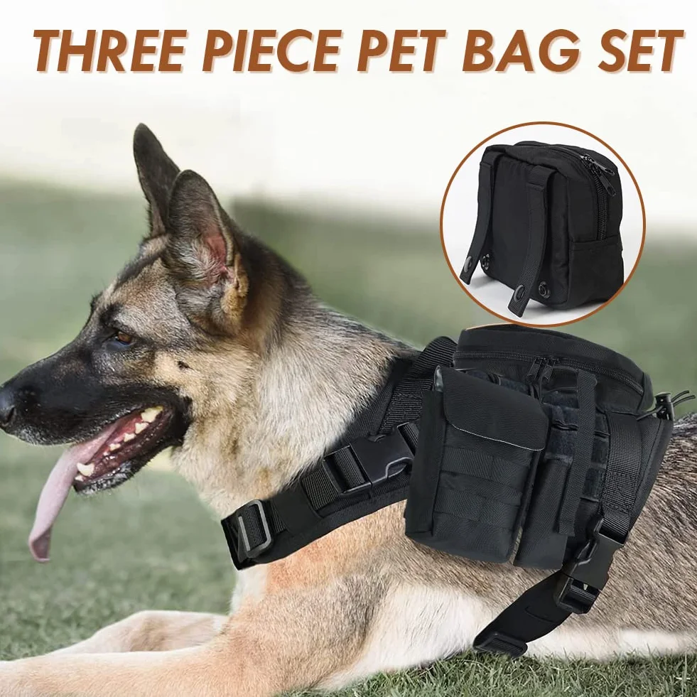 Sac pour Chien Harnais Dog Harness Bag, Accessoire Supplémentaire Sac à Dos, Sacs Latéraux pour Harnais Grand Chien - Noir