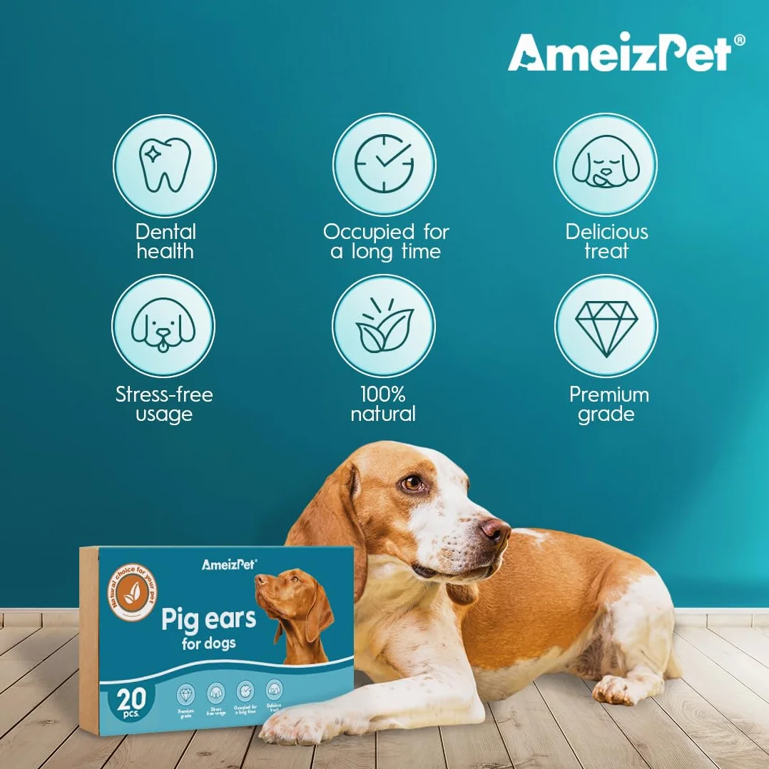 AmeizPet Oreille De Porc pour Chien, 100% Naturel, 20 Pièces
