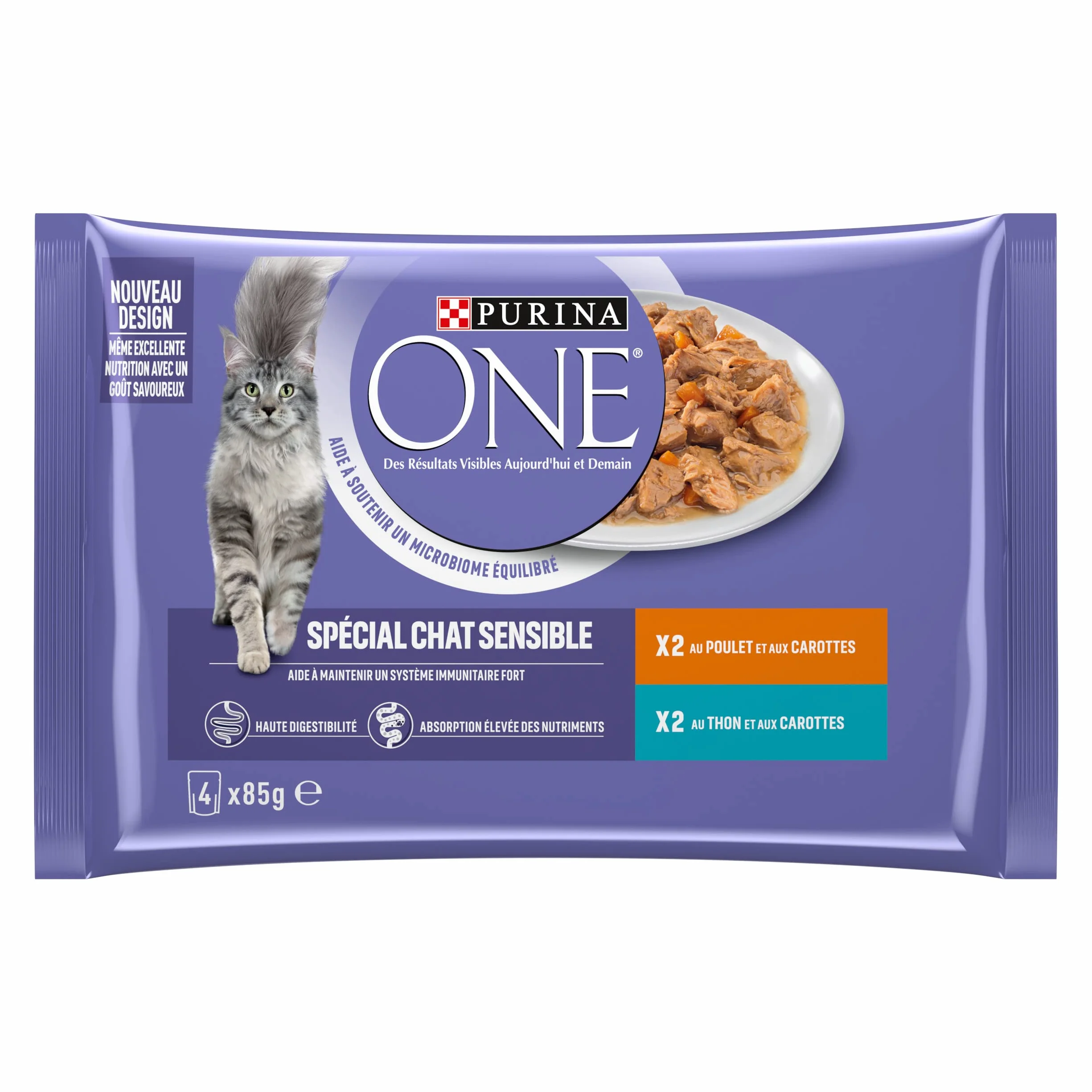PURINA ONE BIFENSIS Spécial Chat Adulte Sensible Au Poulet et Thon Sachet Repas Lot de 12 (4 x 85g)
