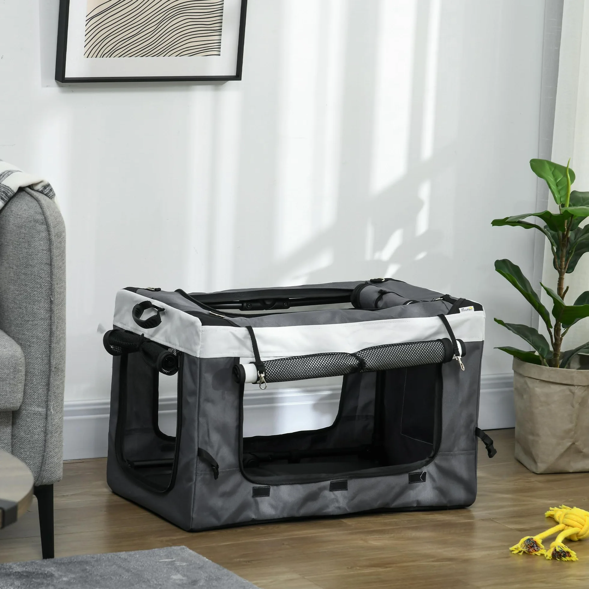 PawHut Poussette pliable animaux chien chat 2 en 1, nacelle amovible 4 roues avec frein 81 x 58 x 97,5 cm gris