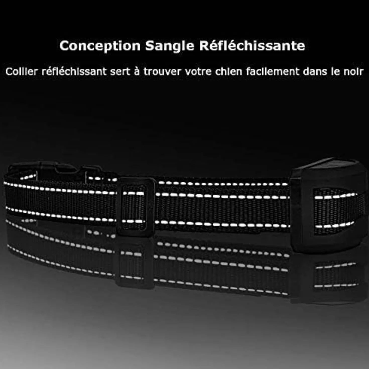 Collier Anti-aboiement Chien 3 Modes Choc Électrique Vibration Sensibilité Batterie Rechargeable Sangle Réfléchissant Réglable