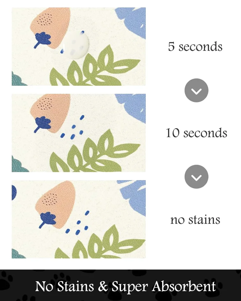 Tapis d'alimentation absorbant pour animal de compagnie pour gamelle de nourriture et d'eau, ne tache pas, séchage rapide, accessoires pour animaux de compagnie, bol pour buveurs désordonnés (fleurs