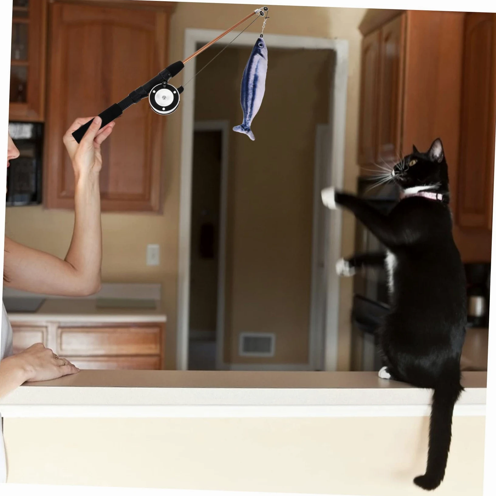 Jouets pour Chats, Lot de 2 bâtonnets à l'herbe Chat interactifs en Forme Poisson Extensible