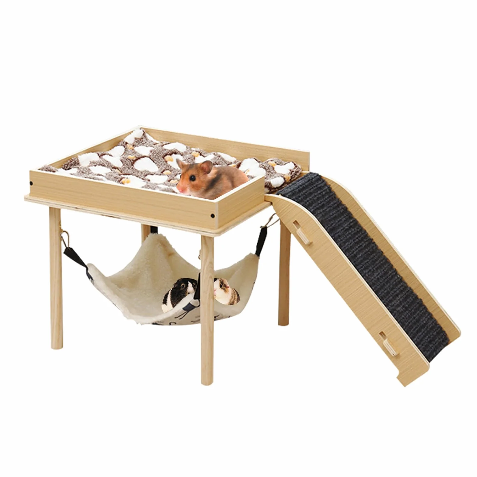 Hamac pour cochons d'Inde et hamsters avec support en bois - Pour rats, chinchillas, lapins, furets