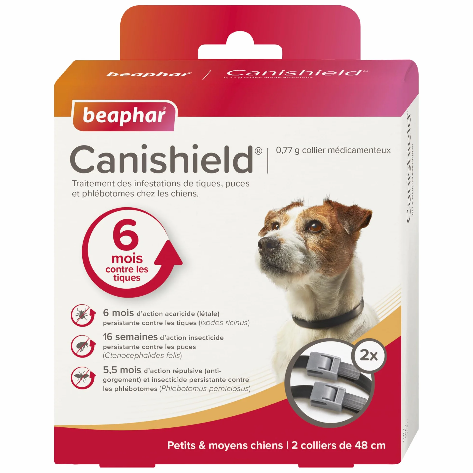 Beaphar CANISHIELD 0,77 g Lot de 2 Colliers antiparasitaires pour Petits et Moyens Chiens 48 cm
