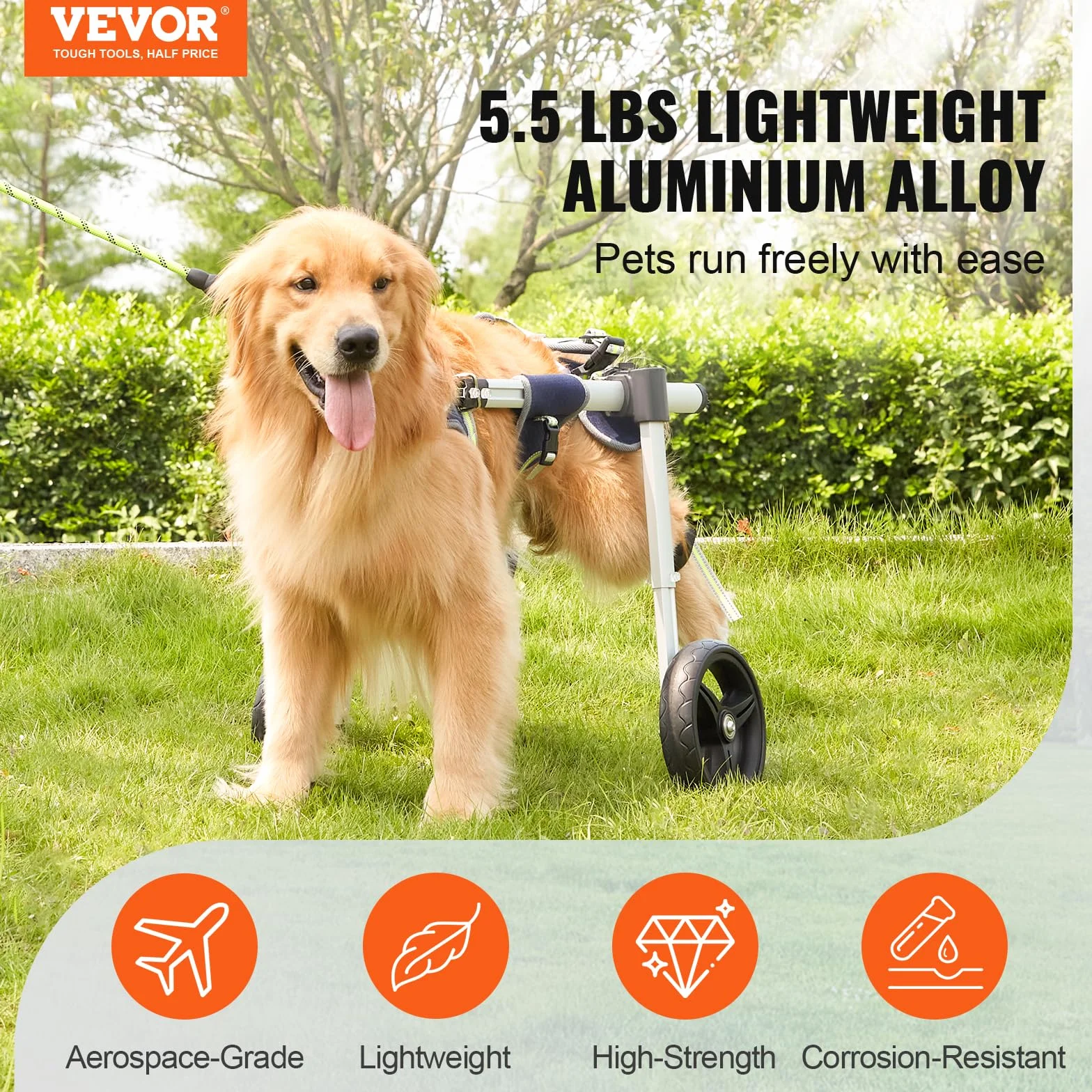 VEVOR Fauteuil Roulant pour Chien 2 Roues, Fauteuil Roulant pour Animaux de Compagnie Léger Réglable pour Guérison Membres Postérieurs