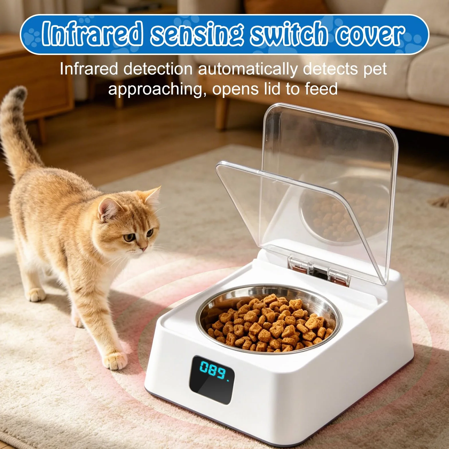 Gamelle intelligente 350 ml distributeur automatique nourriture humide chat induction infrarouge noir et blanc