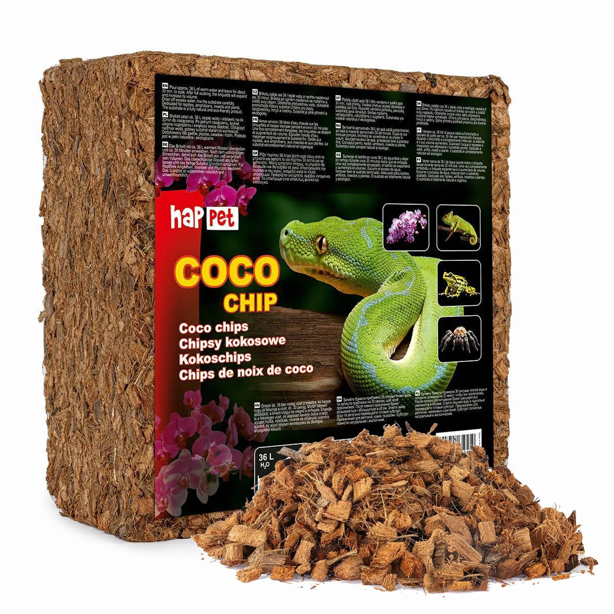 HAPPET Substrat en croustilles de noix de coco 4,5 kg pour reptiles amphibiens plantes tropicales