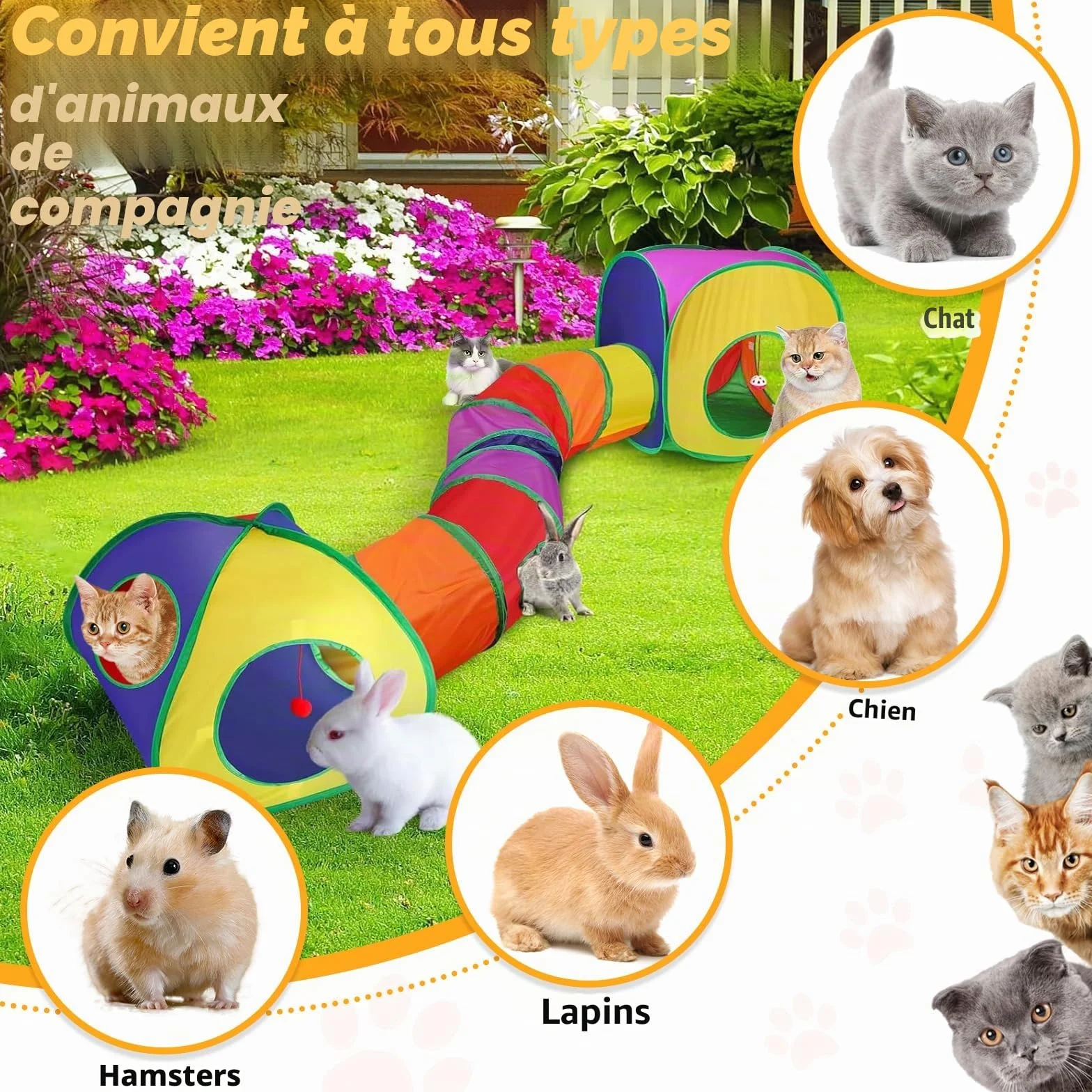 Jouet Tunnel Tente pour Chat Interieur Exterieur Jeu Tunelle pour Chat Interactif 3 en 1 Jouets pour Chats Jeux pour Chaton Tunelle Cat Toy Tunnel Pliable Cadeau pour Chien Lapin Chats Cobaye