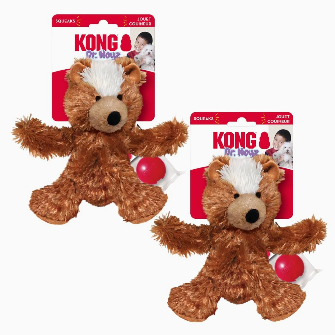 KONG Dr. Noyz Lot de 2 ours en peluche pour chien – couineur amovible, couineur supplémentaire inclus, rembourrage minimal pour moins de désordre