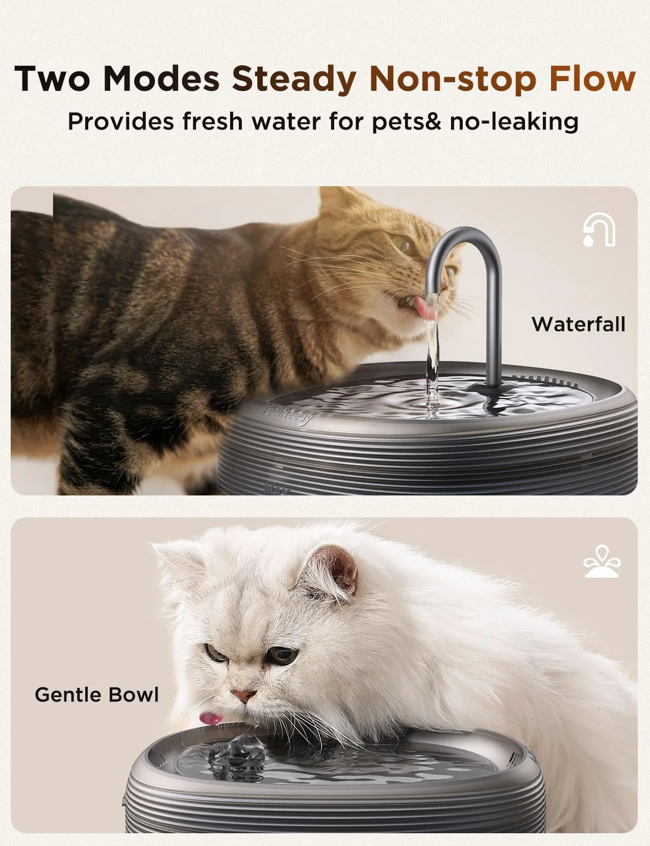 Fontaine à Eau pour Chat FEELNEEDY 3,2L Ronde avec Robinet Silencieux LED 2 Débits Bac 210 ML 3 Filtres