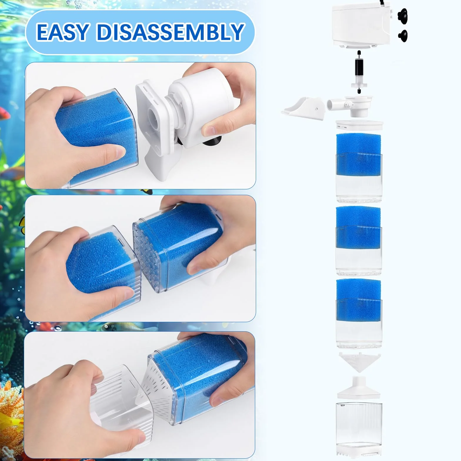 EXLECO Pompe Filtre Aquarium 150-300L 5 en 1 Réglable 1200L/H 15W Silencieux