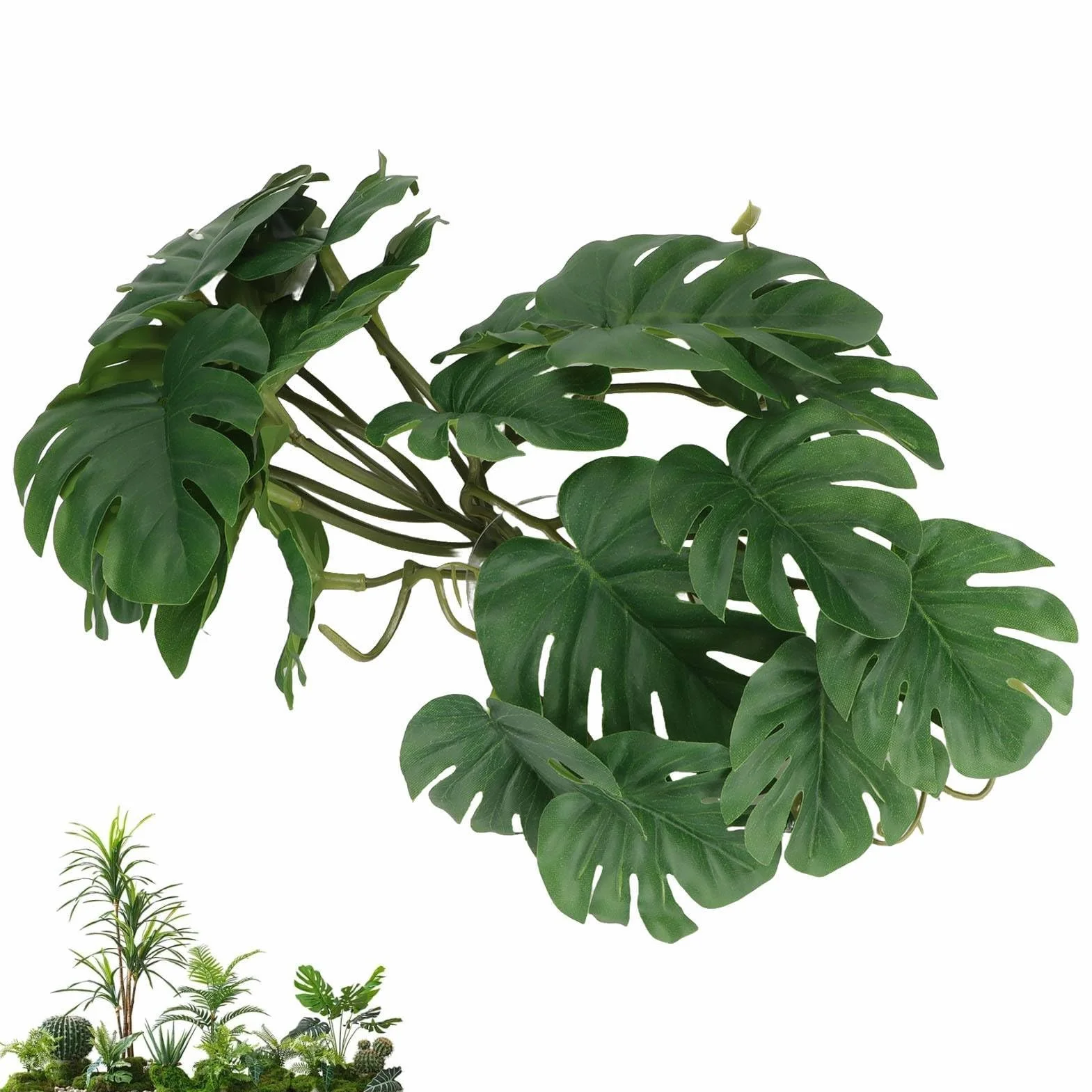 Plantes Artificielles pour Reptiles Feuille de Palmier 25 x 25 cm Décorative Plastique avec Ventouse Terrarium