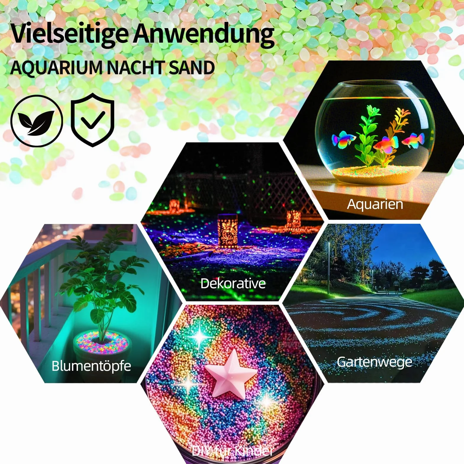 10000 pierres décoratives nocturnes - galets colorés de sable lumineux, particules fluorescentes pour mini étang, jardin et pierres lumineuses comme accessoires de bricolage pour enfants