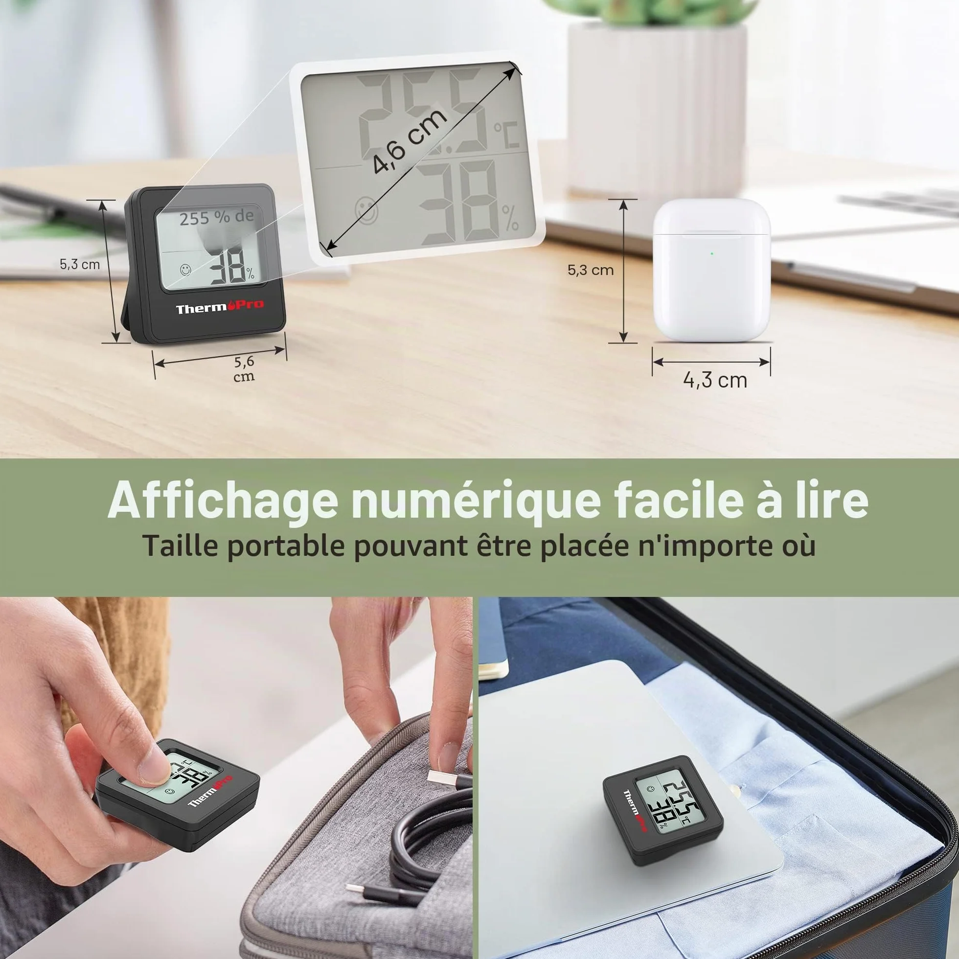 ThermoPro TP157-3 Hygromètre Digital Thermomètre Intérieur avec Capteur d'Humidité et Indicateur de Confort