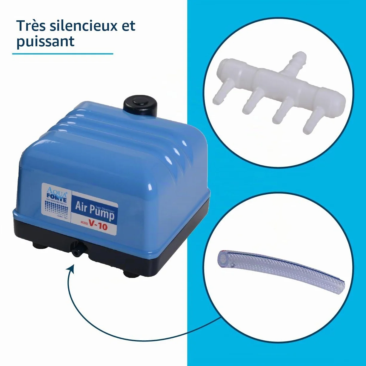 Pompe à Air Aquaforte Hi-Flow V-20, Aluminium, 15W, 3 L/min à 2m, 12 m³