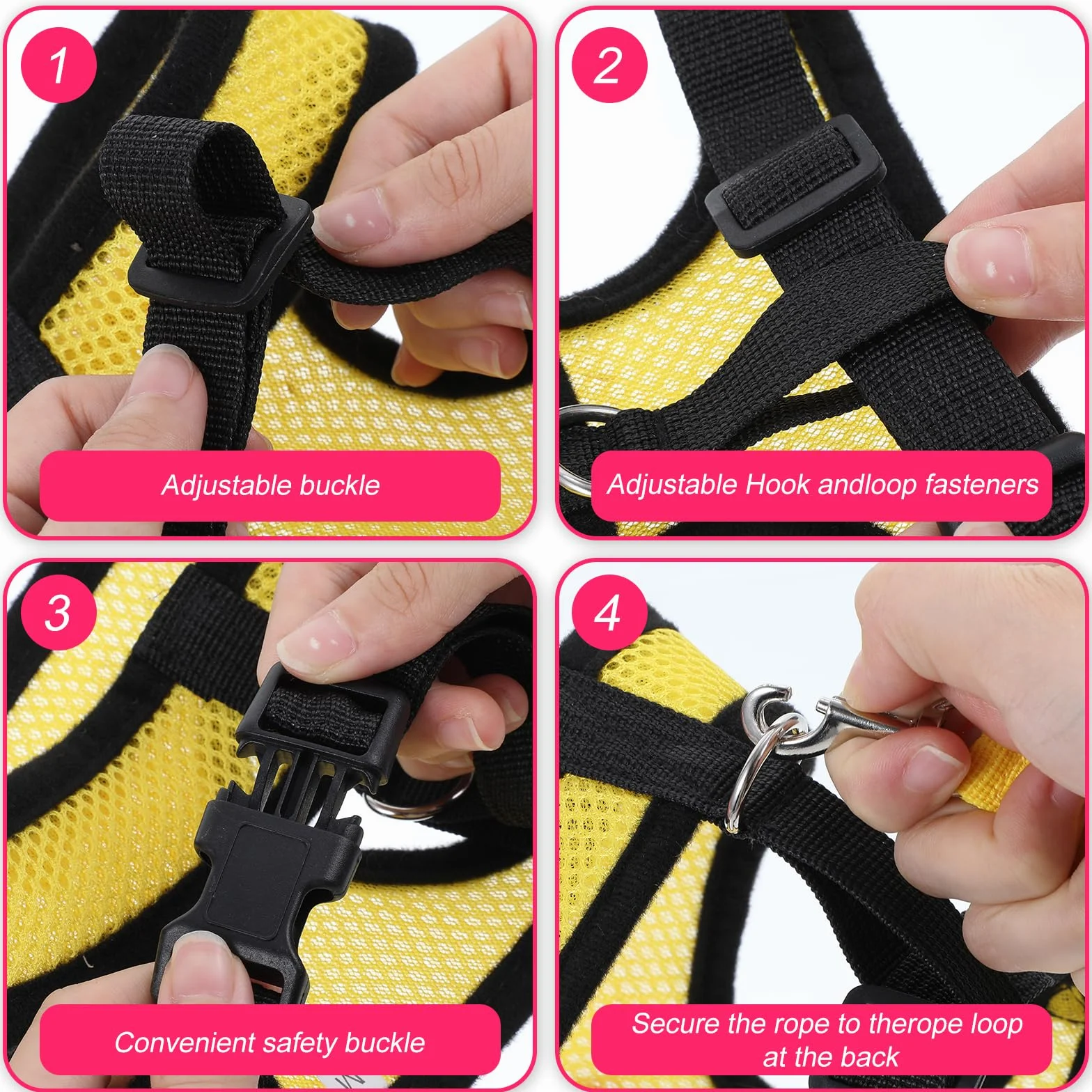 Harnais et laisse réglables en nylon pour poules canards oies petits animaux (rose, M)