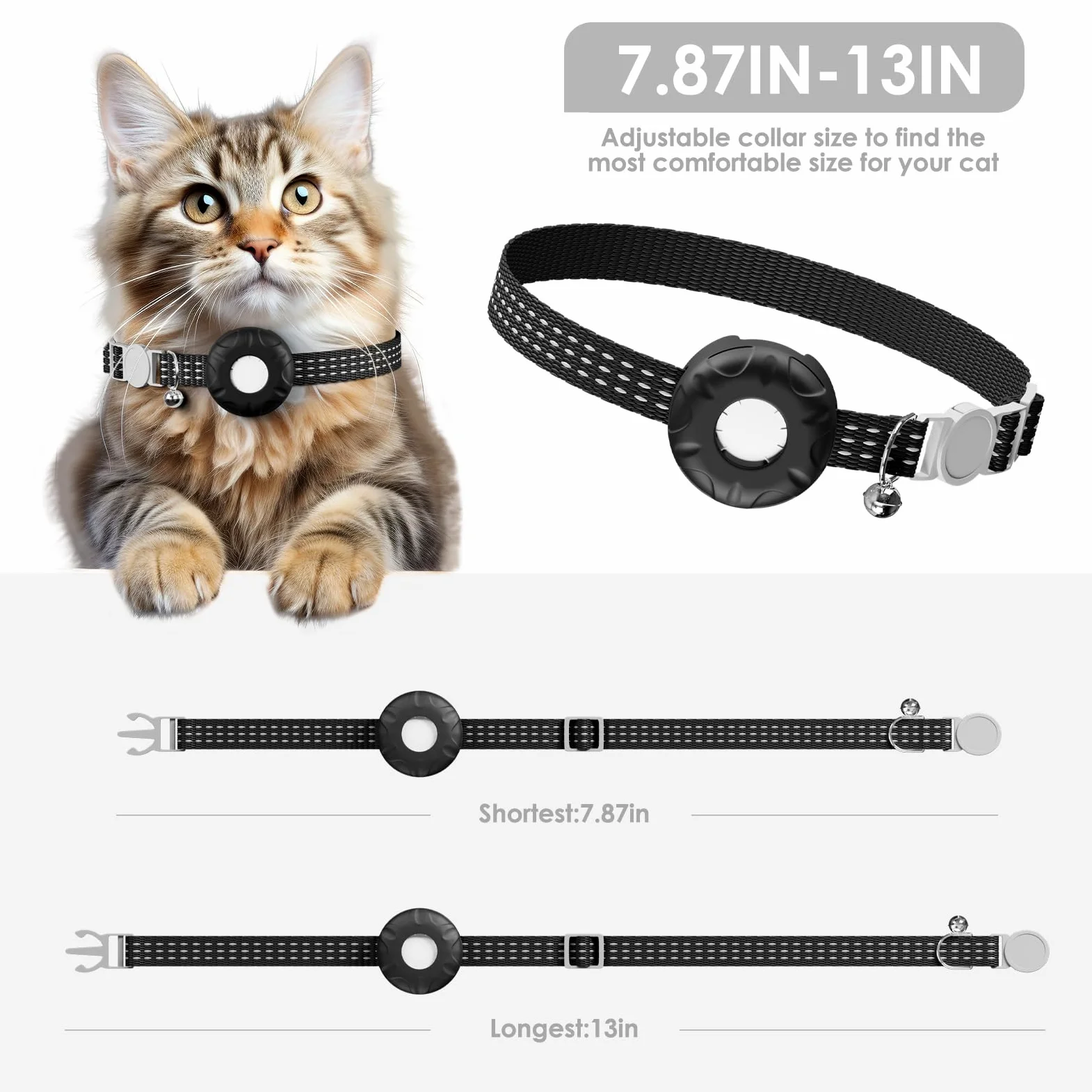 Traqueur GPS pour chat, sans frais mensuels, compatible avec Apple Find My App (uniquement iOS), collier de suivi étanche pour chat avec cloche et boucle élastique de sécurité, emplacement en temps