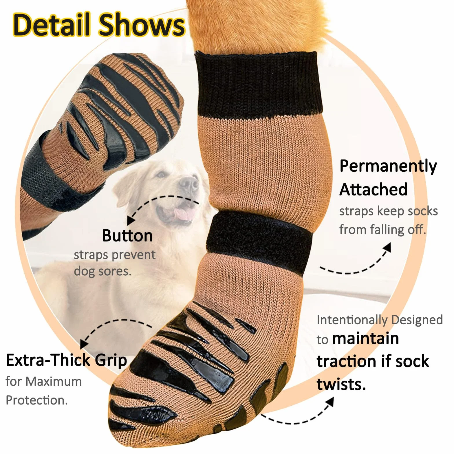 Chaussettes Antidérapantes pour Chien, Double Face, Sol en Bois Dur, Protège-Pattes, Taille M