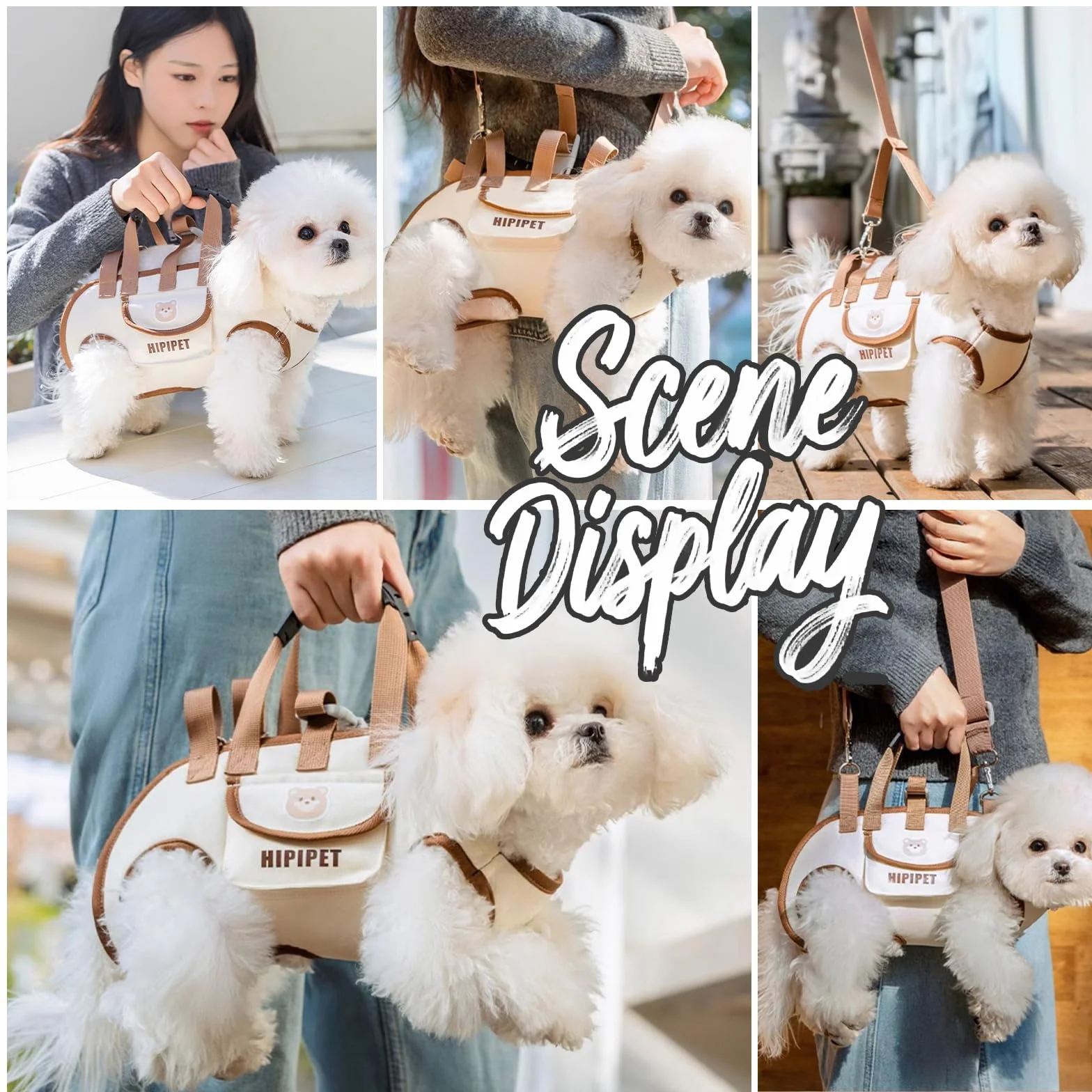 PETCUTE Sac à Bandoulière Mains Libres pour Chien, Sac de Transport avec Poche, Harnais Respirant Réglable pour Chat et Chiots