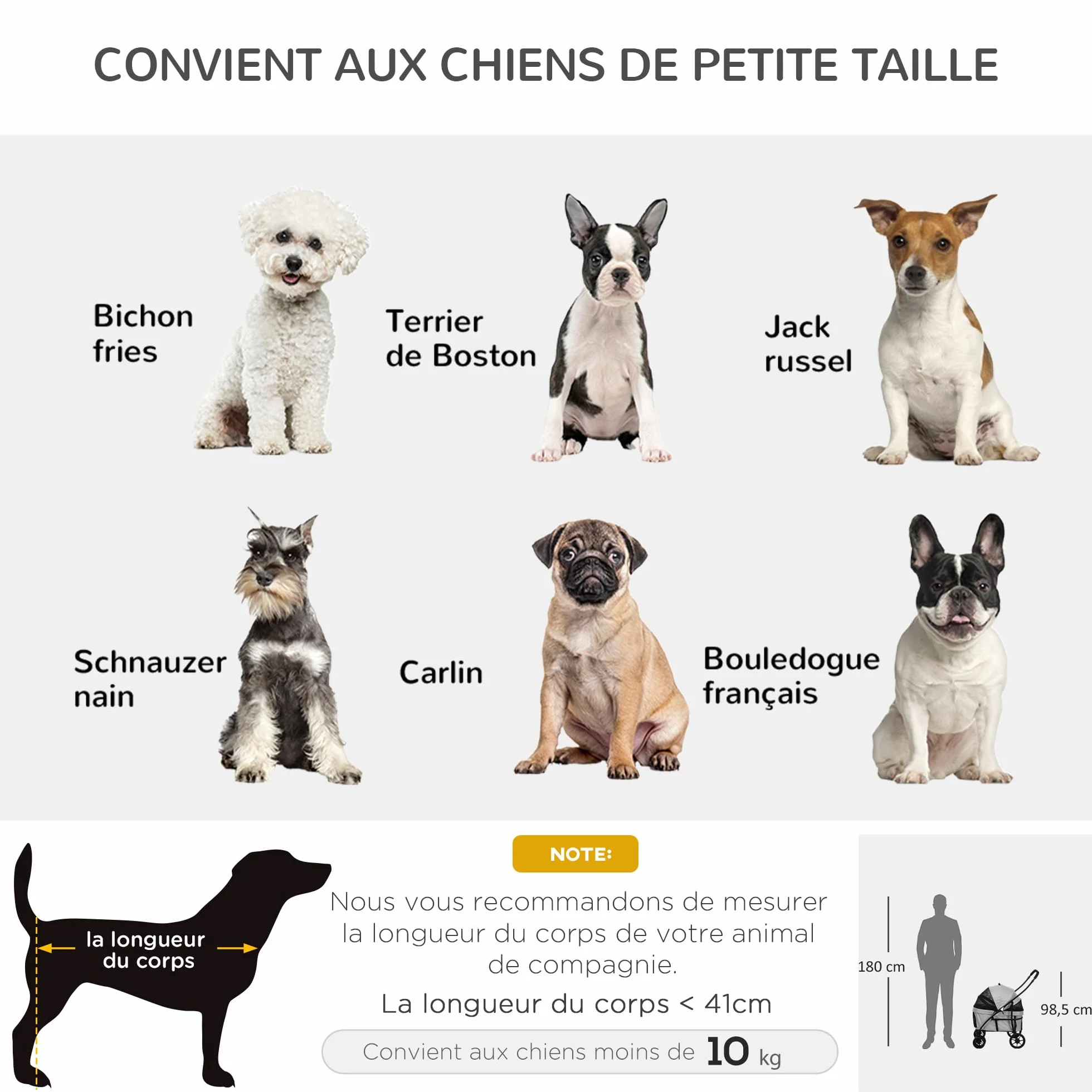 PawHut Poussette pour chien et chat 2 en 1 pliante chariot nacelle amovible 10 kg acier gris
