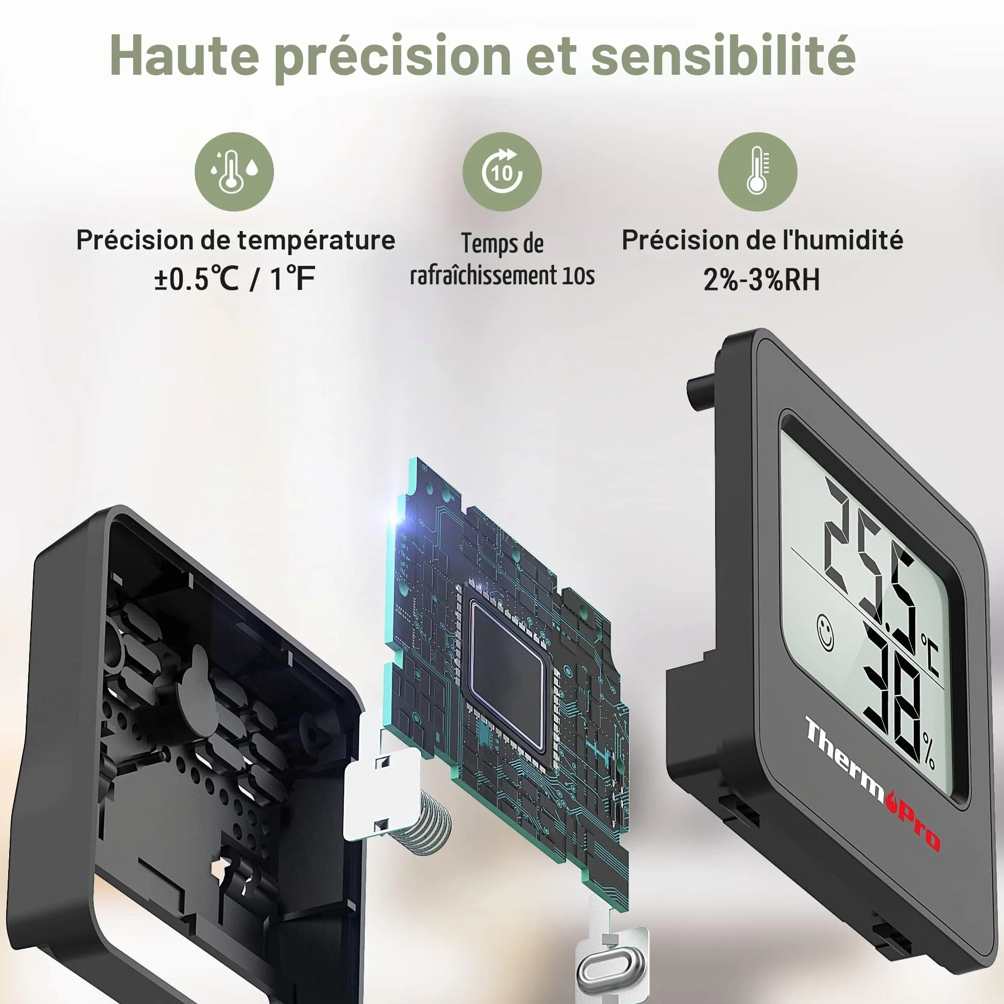ThermoPro TP157-3 Hygromètre Digital Thermomètre Intérieur avec Capteur d'Humidité et Indicateur de Confort