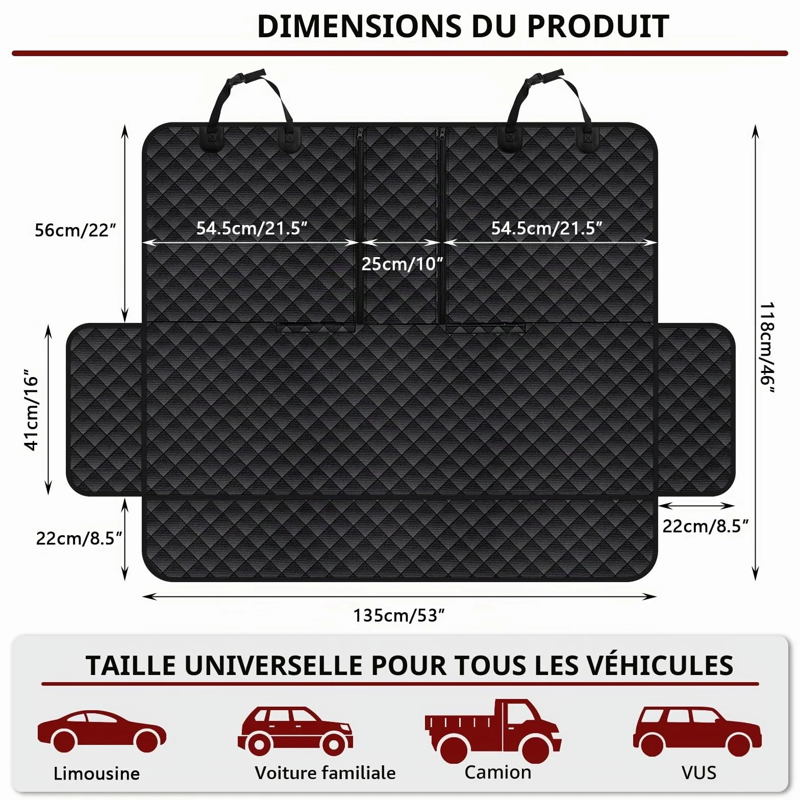 Housse de siège de voiture pour chien VAGCARS, imperméable, résistante aux rayures, avec 1 laisse élastique pour chien, 135x118 cm, Housse universelle pour siège arrière de voiture pour camions