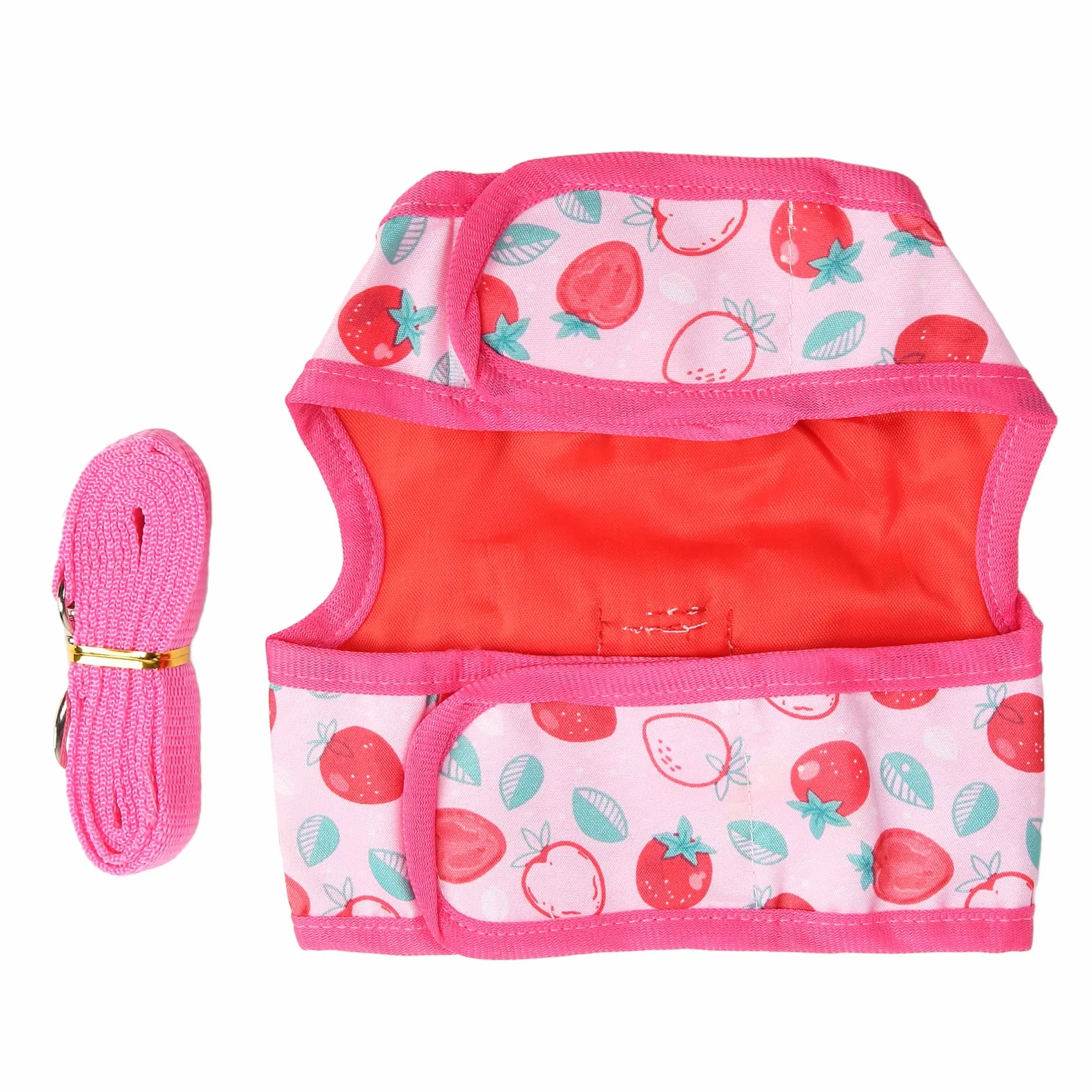 Tnfeeon Harnais Souple et Laisse Ajustable pour Petits Animaux : Lapin, Cochon d'Inde, Chaton, Hamster, Furet - Motif Fraise, Respirant et Confortable