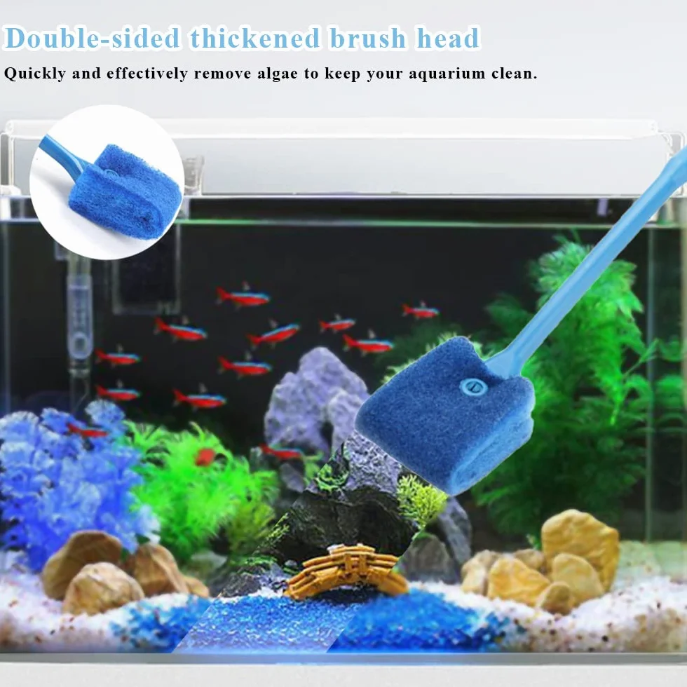 Éponge Aquarium Nettoyage 40cm Brosse Algues 2 Chiffons Accessoires Vitre
