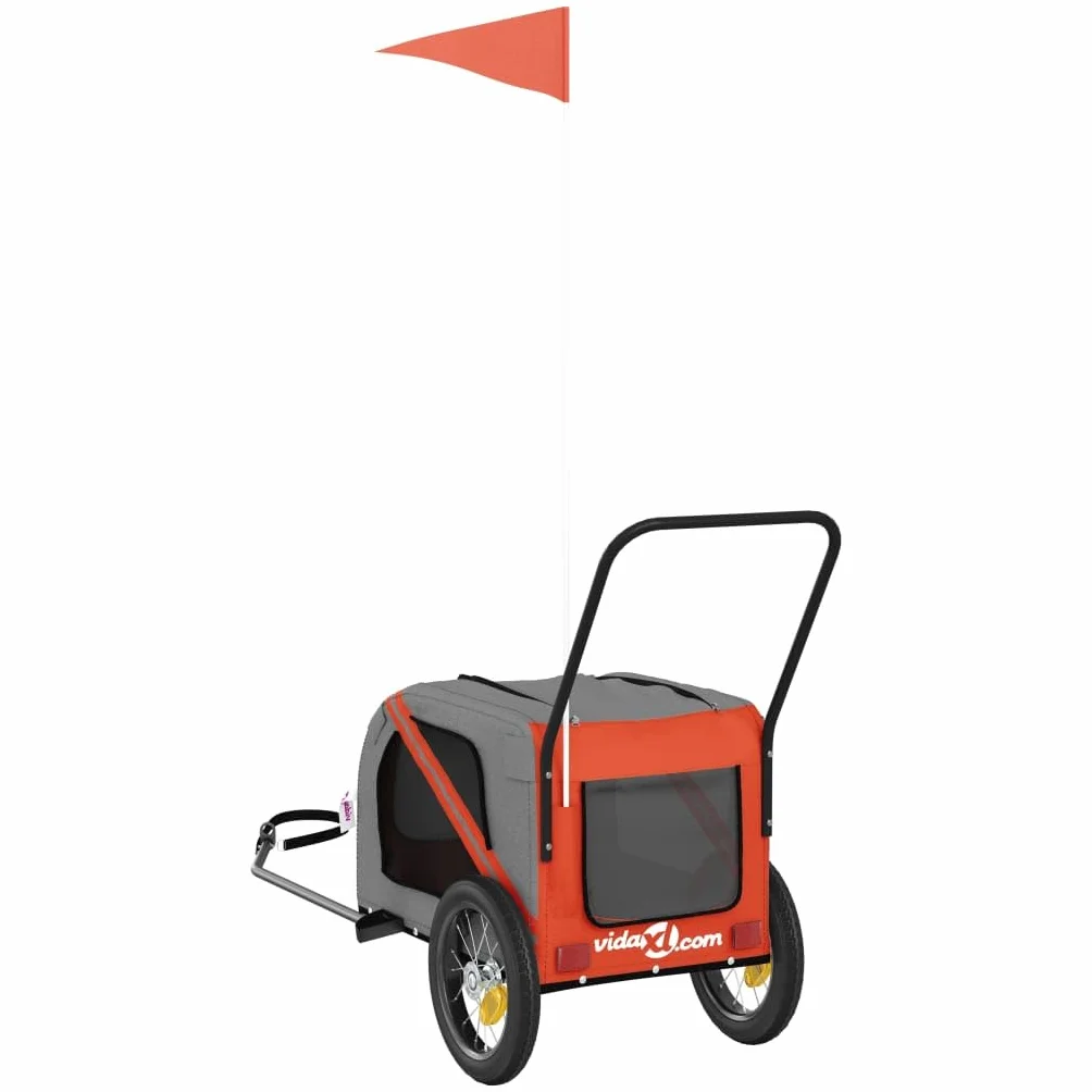 vidaXL Remorque de Vélo pour Animaux de Compagnie, Chariot pour Chien avec Drapeau, Orange et Noir