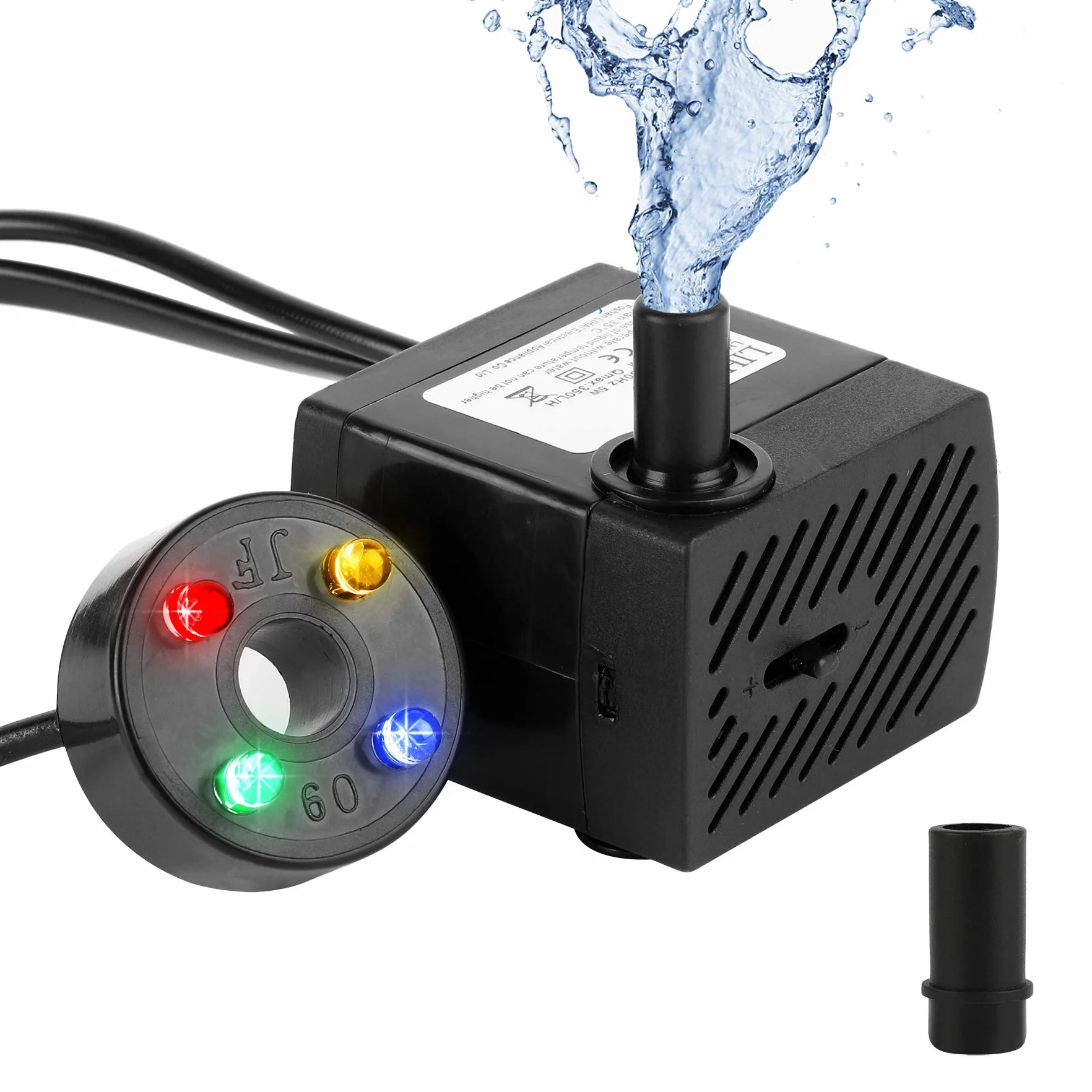 Mini pompe à eau LED 350 l/h 3,5 W submersible aquarium jardin fontaine rocaille 0,85 m