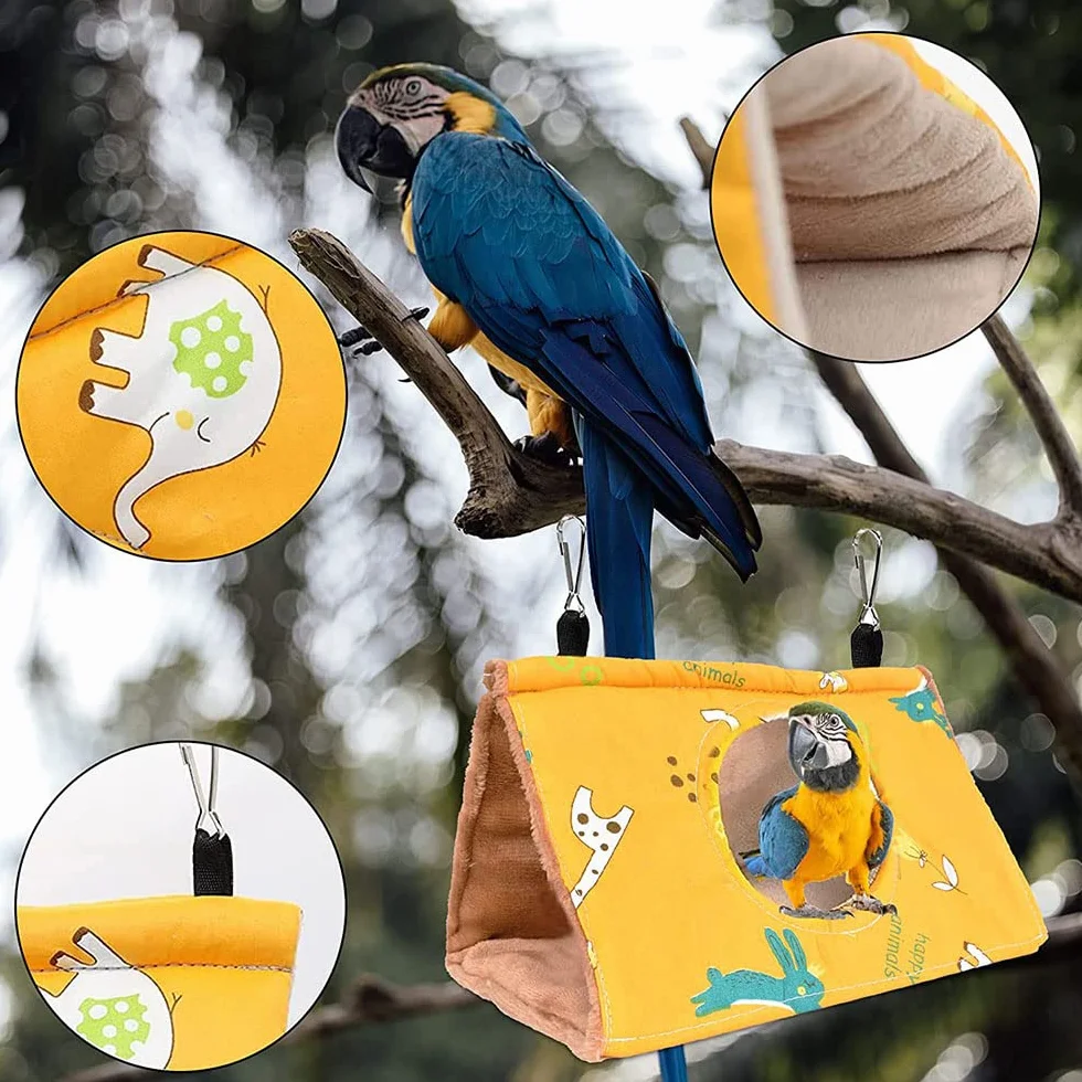 Hamac Perroquet Chaud Doux Nid Oiseau en Peluche Suspendu Cage Tente pour Perruche Cacatoès Gris Grande Taille