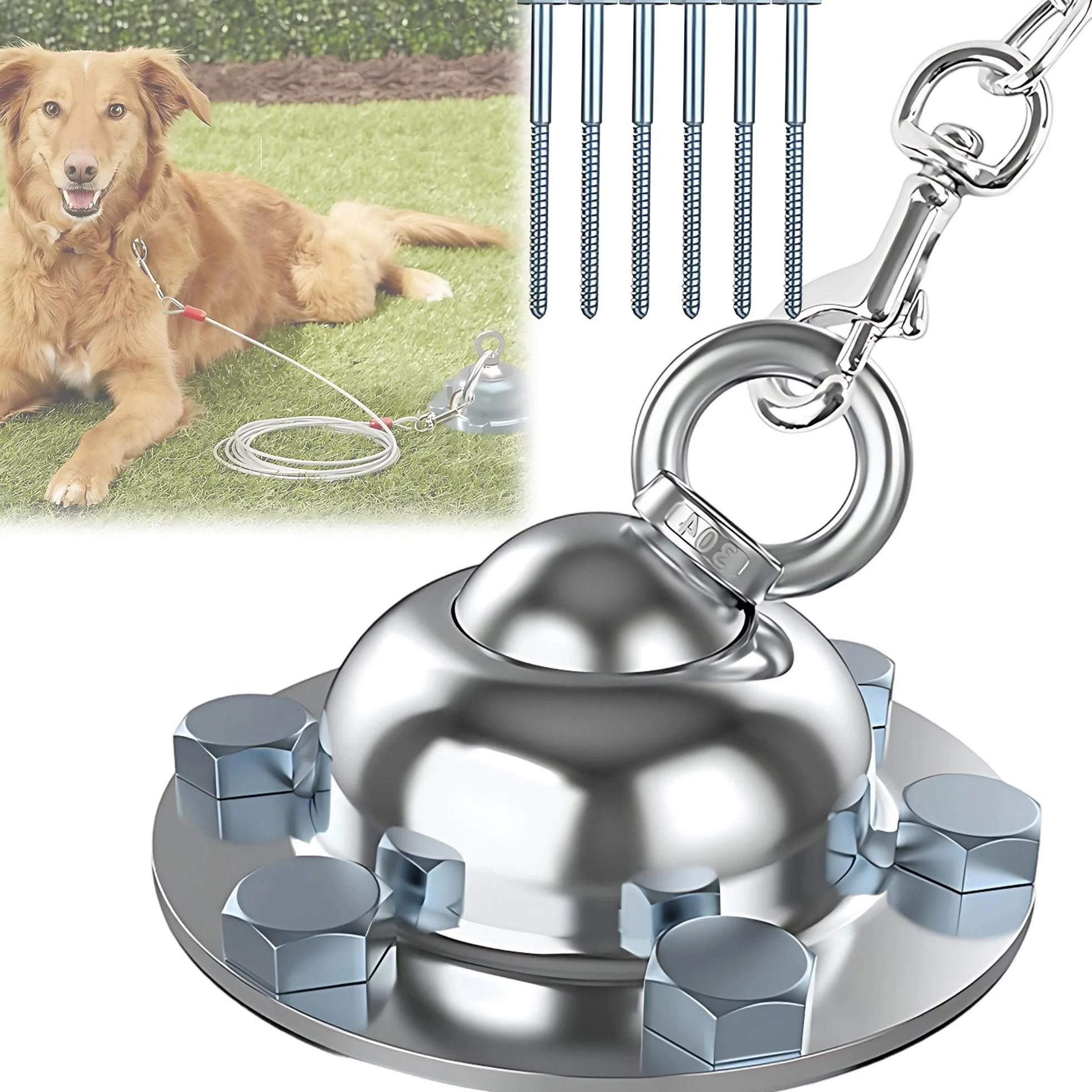 Boulon Antirouille Robuste Pivotant à 360 °, Chaîne d'Ancrage Pour Chien Et Chat, Ensemble De Fixation De Piquet De Sol Extérieur, Assorti De 6 Clous Longs, Sécurité Solide, Pour Extérieur, Cour