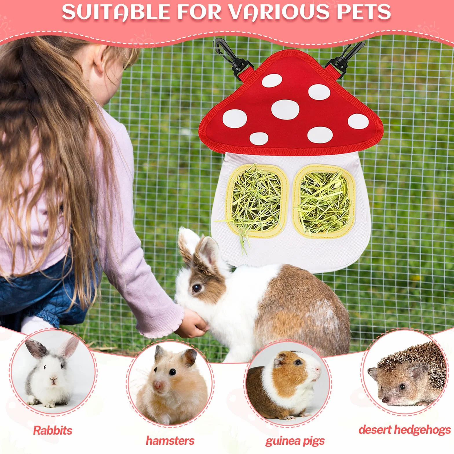 Râtelier à Foin Lapin dellyy avec 2 Poutres Mangeoire Cochon d'Inde Foin pour Hamster Chinchilla Blanc M