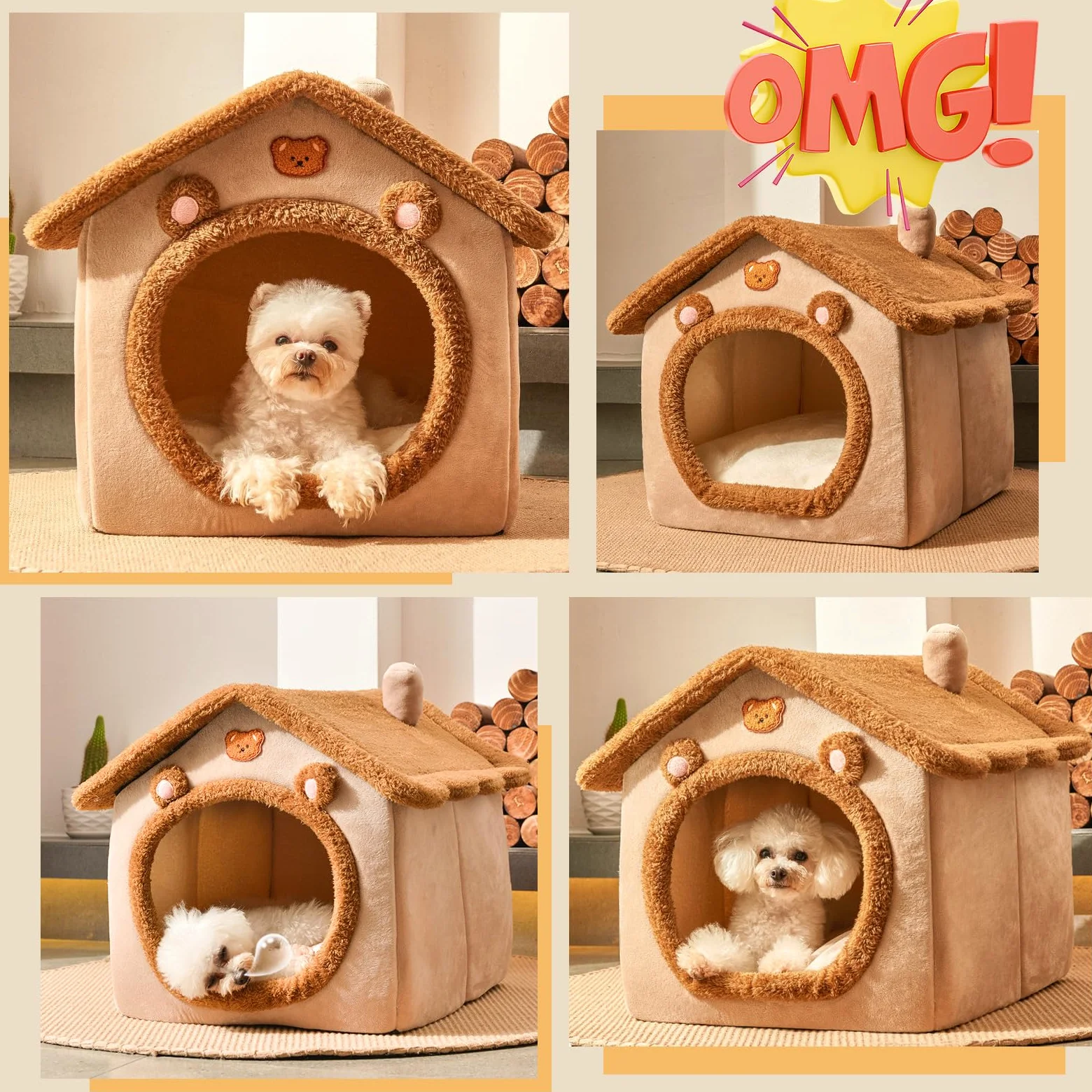 PETCUTE Niche Animaux de Compagnie Interieur,Lavable Lit De Grotte pour Chat,Panier Doux Chaud pour Chat Chien avec Fond Antidérapant,Maison Pliable pour Animal de Compagnie avec Lavable Oreiller