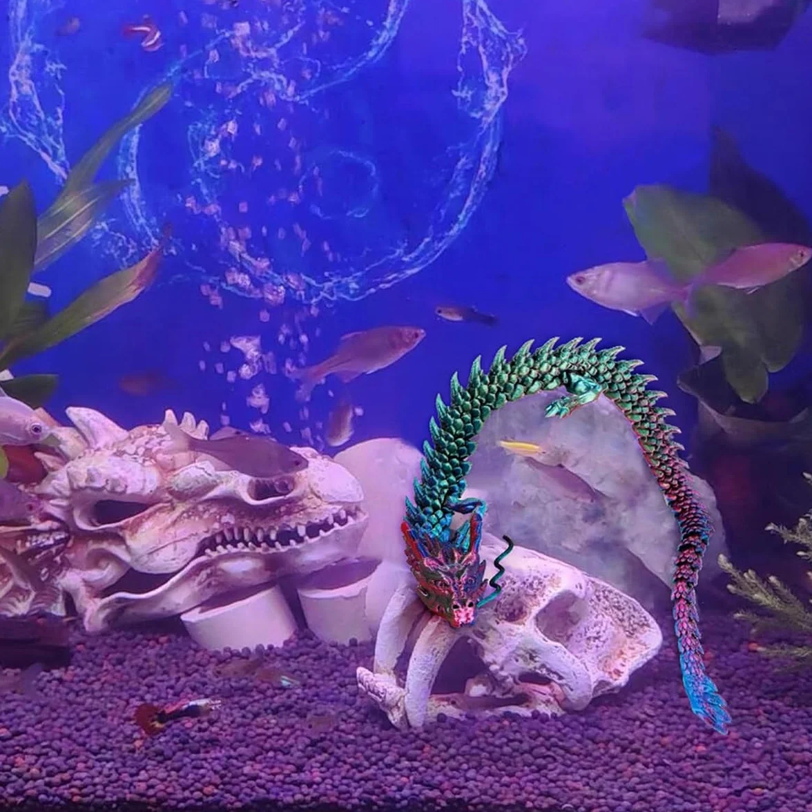 Décoration Aquarium Dragon Bleu-Violet Cristal Articulé Jouet Bureau