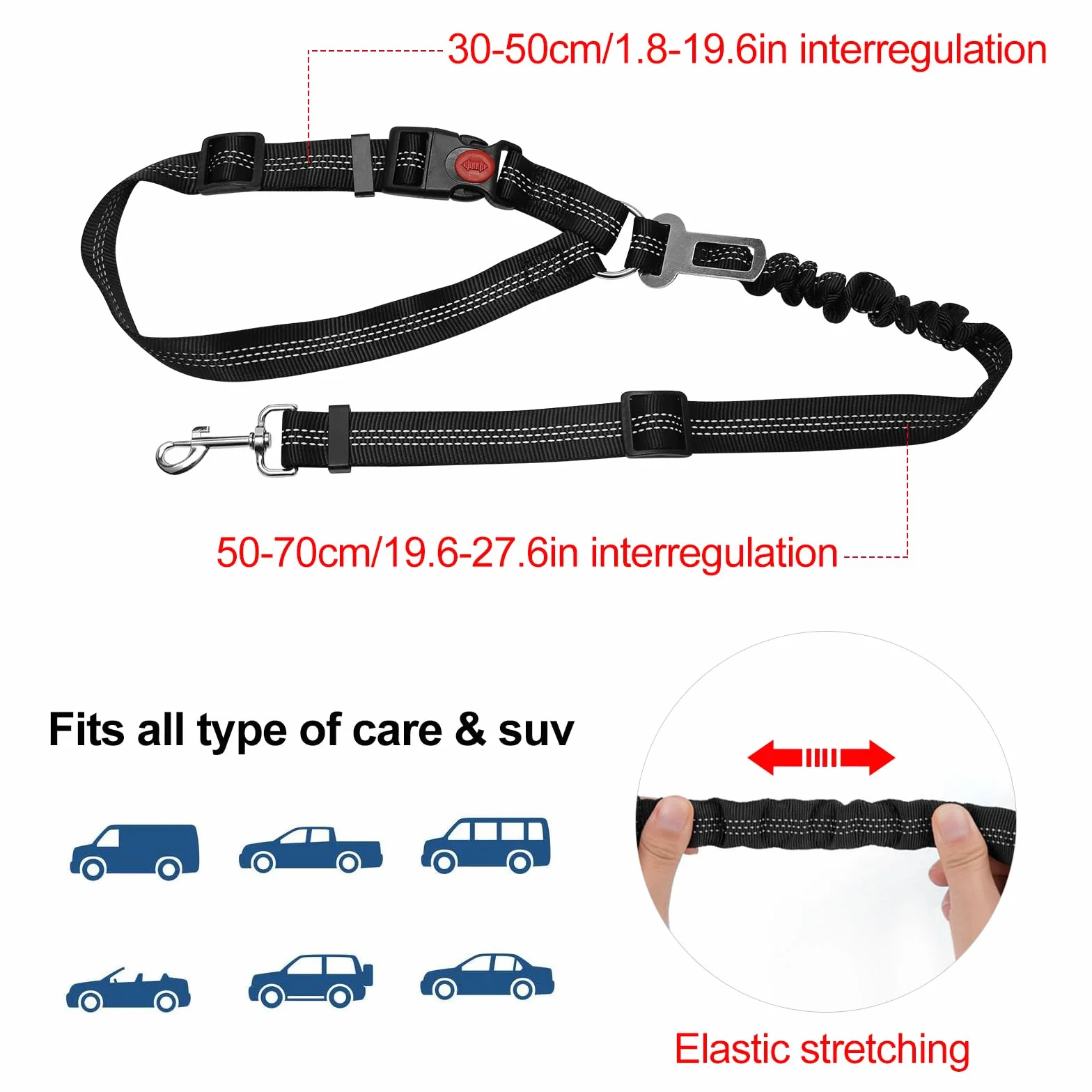 Ceinture Sécurité Chien Voiture Réglable 2 Pièces, Coussin Anti-Vibration Noir Rose