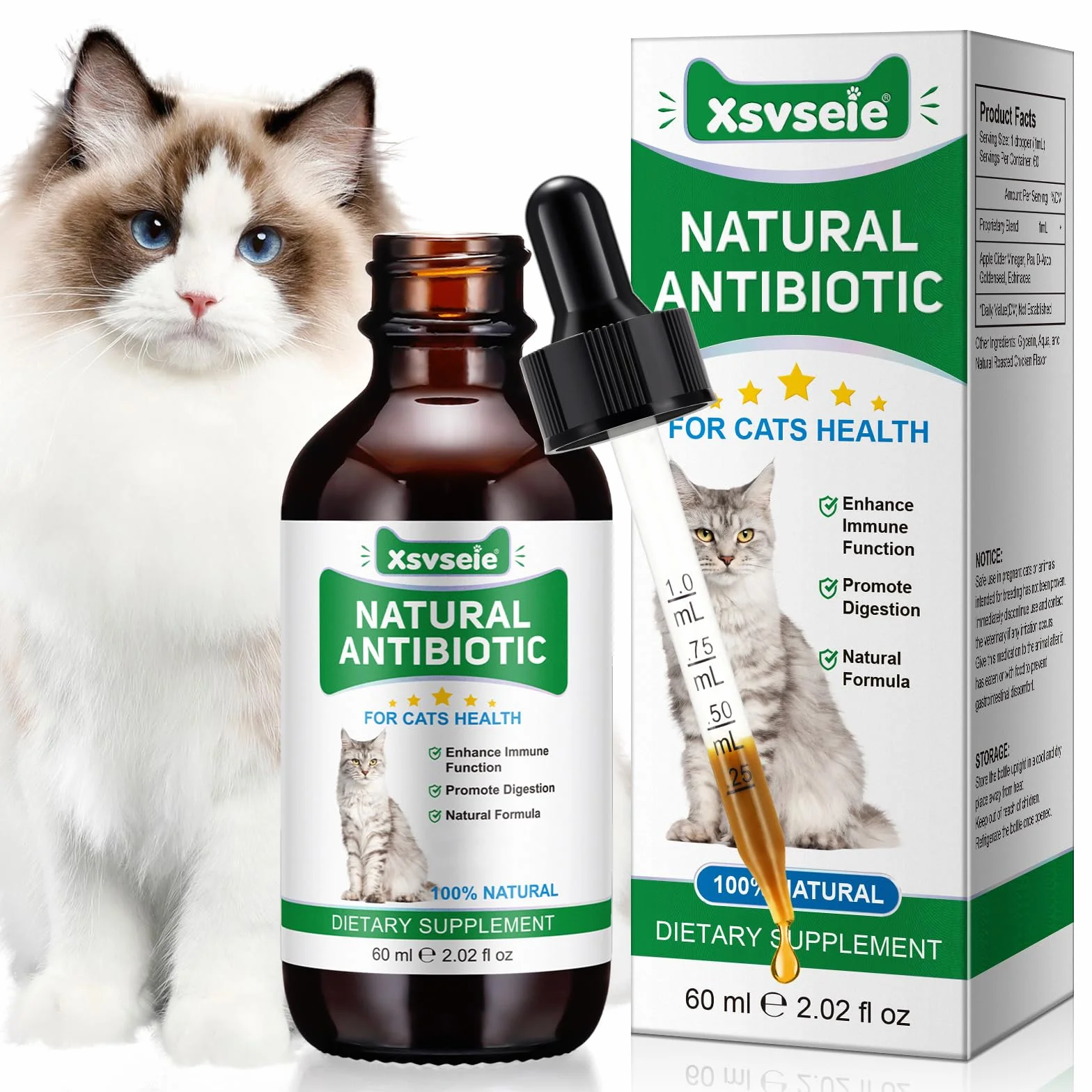 Antibiotiques naturels pour Chats, Soutien Immune & Allergy Itch Relief, 60 ML