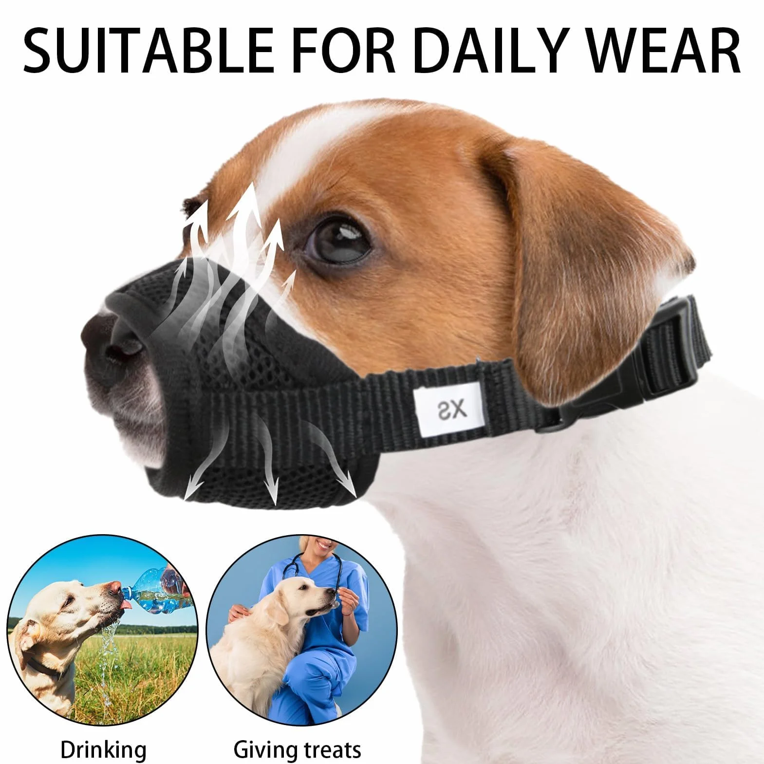 Museliere pour Chiens, Muselière en Nylon Réglable Doux et Respirant, Museliere Anti Aboiement Anti-Morsure Anti-Mastication, Museliere pour Chiens Petit, Moyens Chiens (XS,Noir)