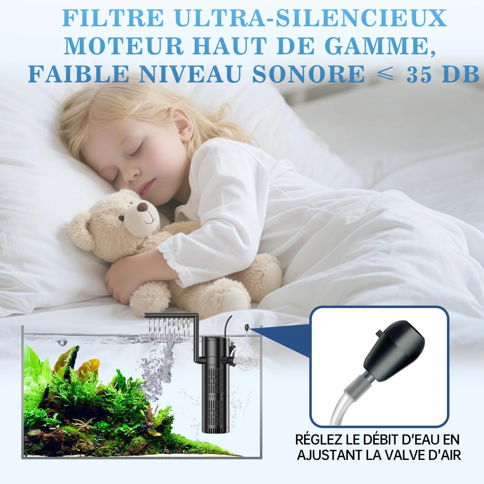 Filtre Aquarium 800L/H Débit Réglable 12W pour 30L-200L Eau Douce Salée