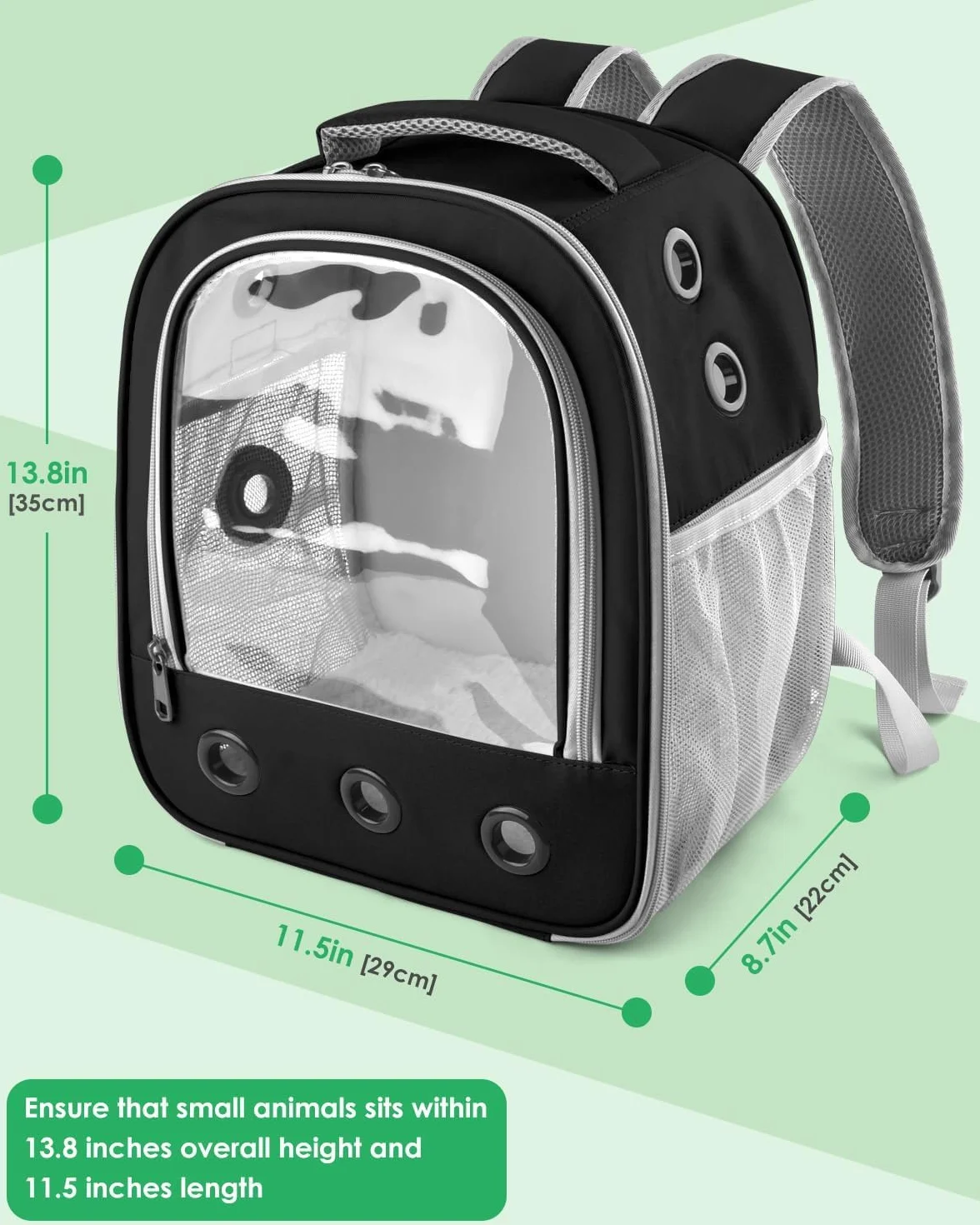 Sac à dos pour cochon d'Inde - Sac de voyage portable pour petits animaux avec porte-bouteille et support amovible noir