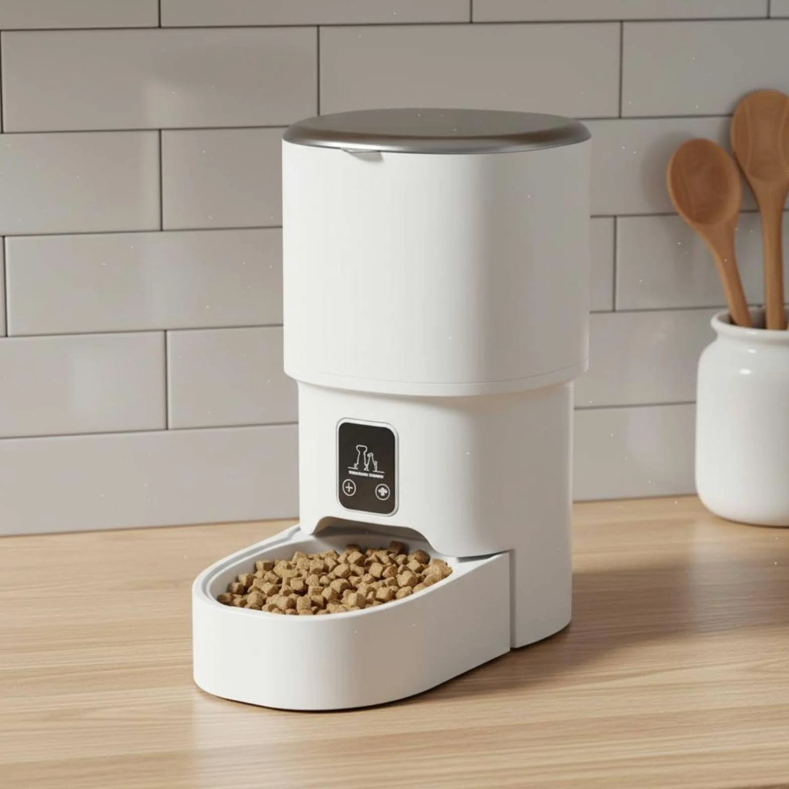 Distributeur Automatique de Croquettes Gamelle Connectée Nourrisseur Temporisé Intelligente Appareil de Distribution, Distributeur Intelligent avec APP, Gamelle en Acier Inoxydable, 4L