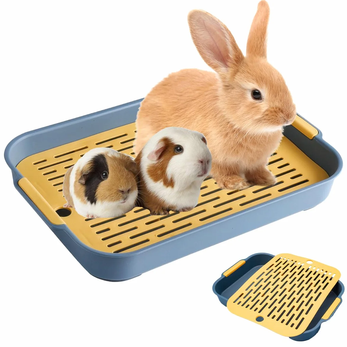 Bac Litière Rectangle pour Lapin, Hamster, Cochon d'Inde 27x18.5x4 cm Plateau avec Grille
