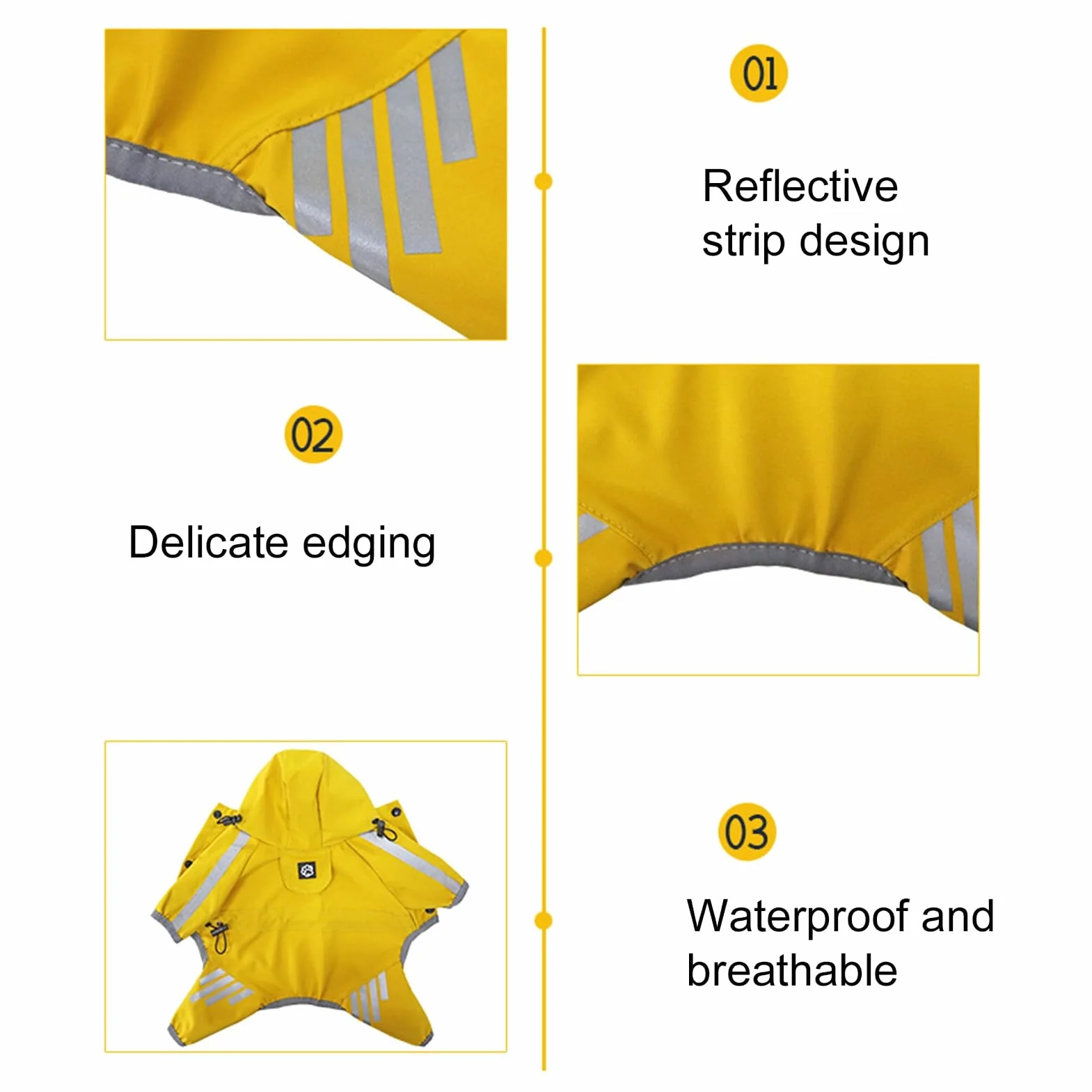 Manteau de pluie imperméable réfléchissant pour chien avec bandes réfléchissantes à quatre pattes